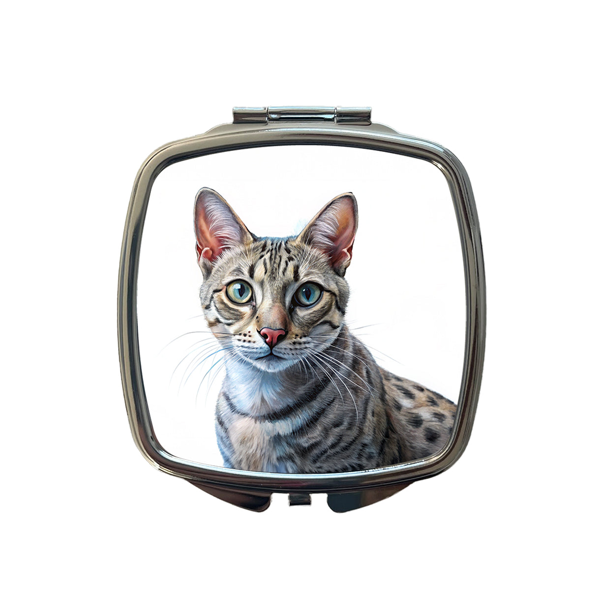 Egyptian Mau Cat Illustration Small Travel Purse Handbag Pocket Makeup Compact Mirror