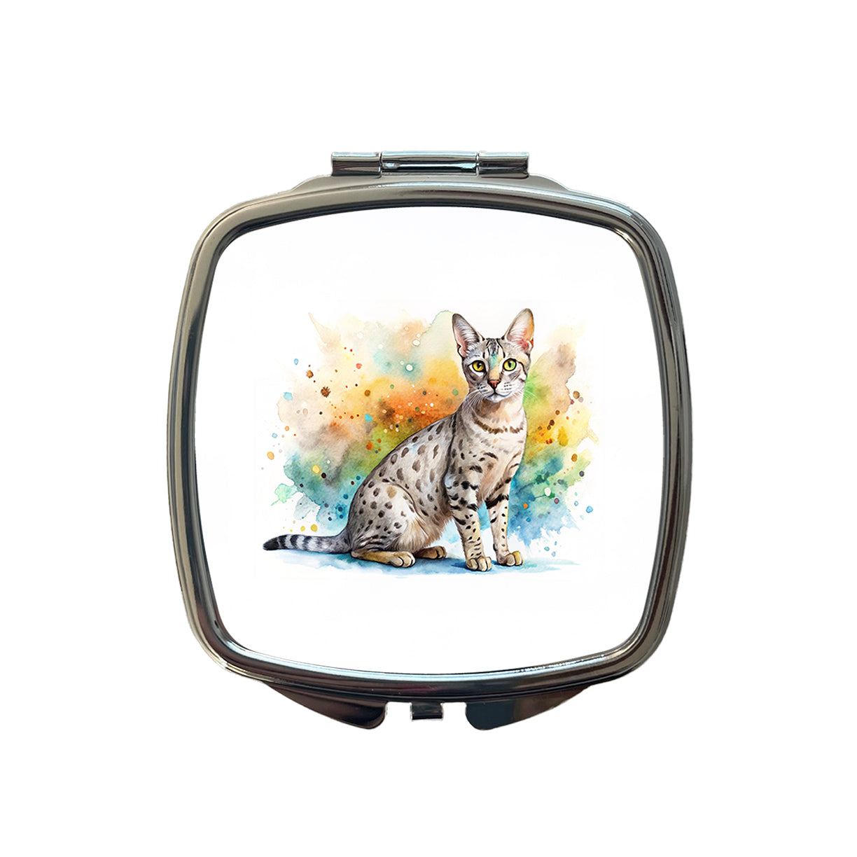 Egyptian Mau Cat Watercolor Style Small Travel Purse Handbag Pocket Makeup Compact Mirror