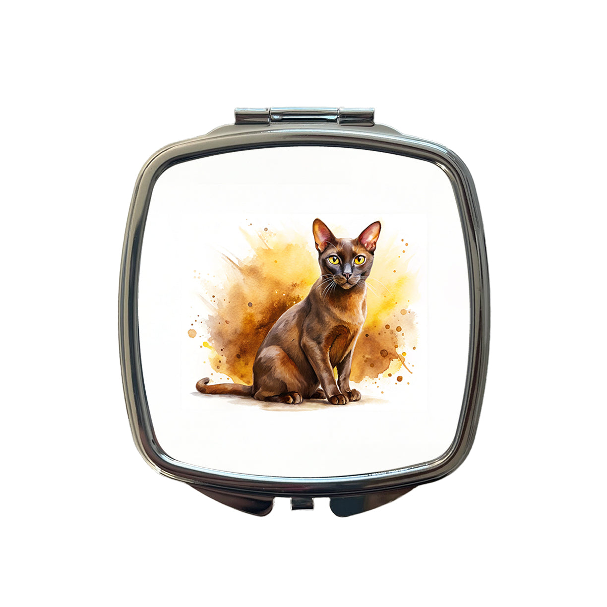Havana Brown Cat Watercolor Style Small Travel Purse Handbag Pocket Makeup Compact Mirror