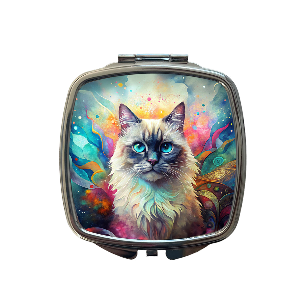 Himalayan Cat Abstract Art Small Travel Purse Handbag Pocket Makeup Compact Mirror