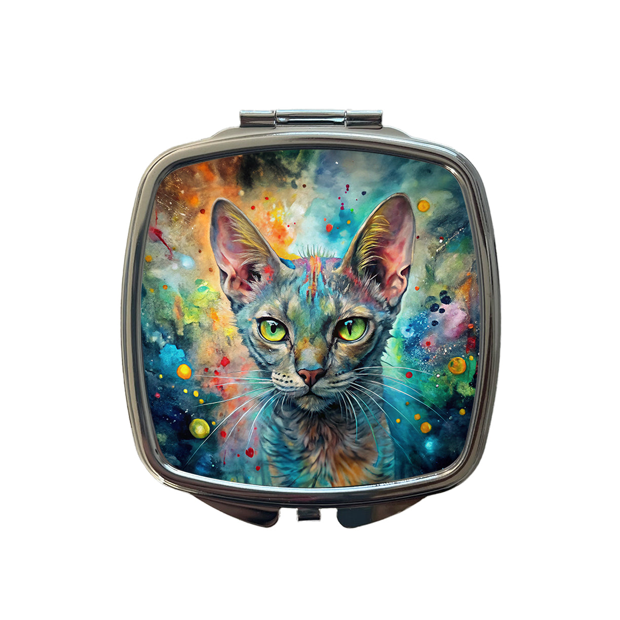 Lykoi Wolf Cat Abstract Art Small Travel Purse Handbag Pocket Makeup Compact Mirror