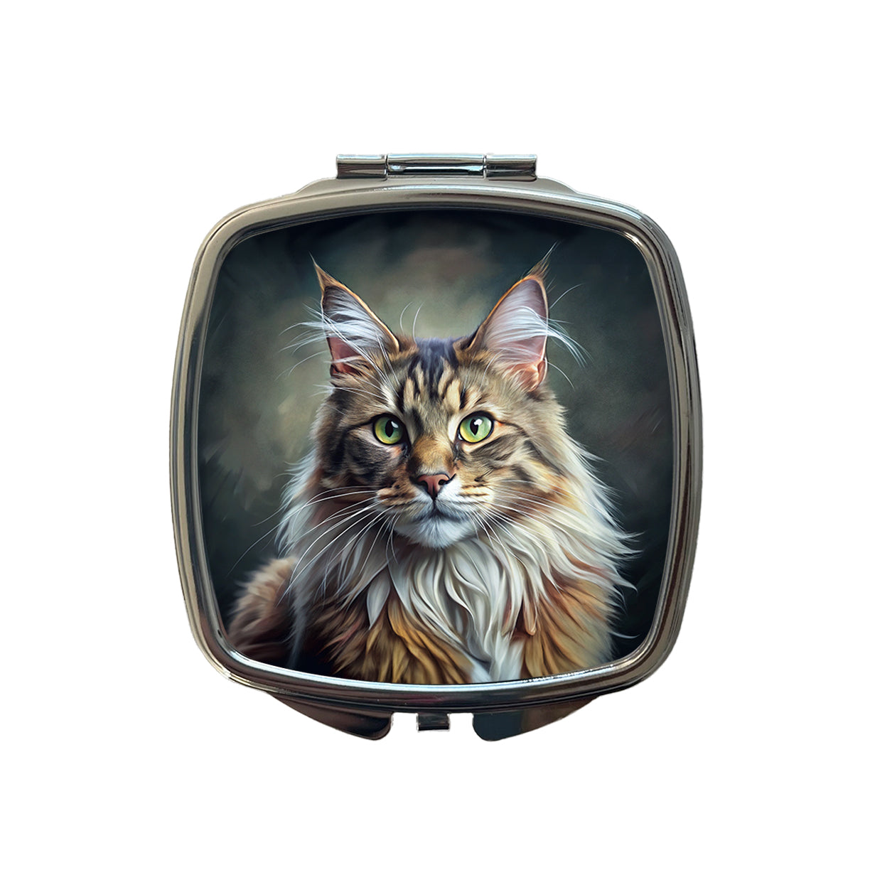 Maine Coon Cat Illustration Small Travel Purse Handbag Pocket Makeup Compact Mirror