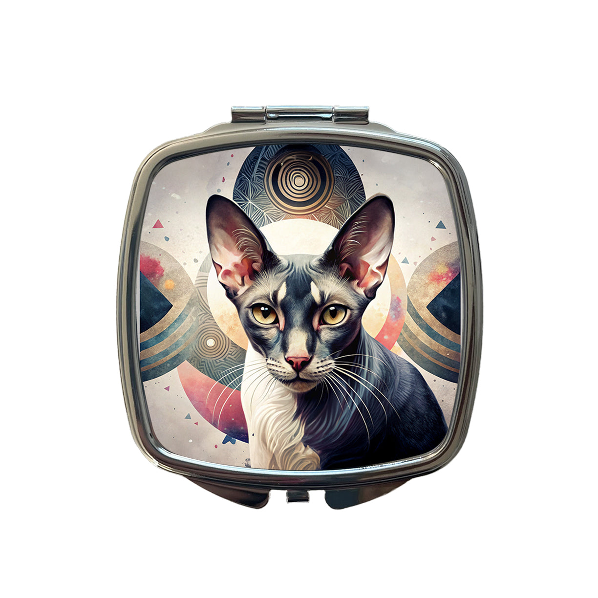 Oriental Shorthair Black White Cat Abstract Art Small Travel Purse Handbag Pocket Makeup Compact Mirror