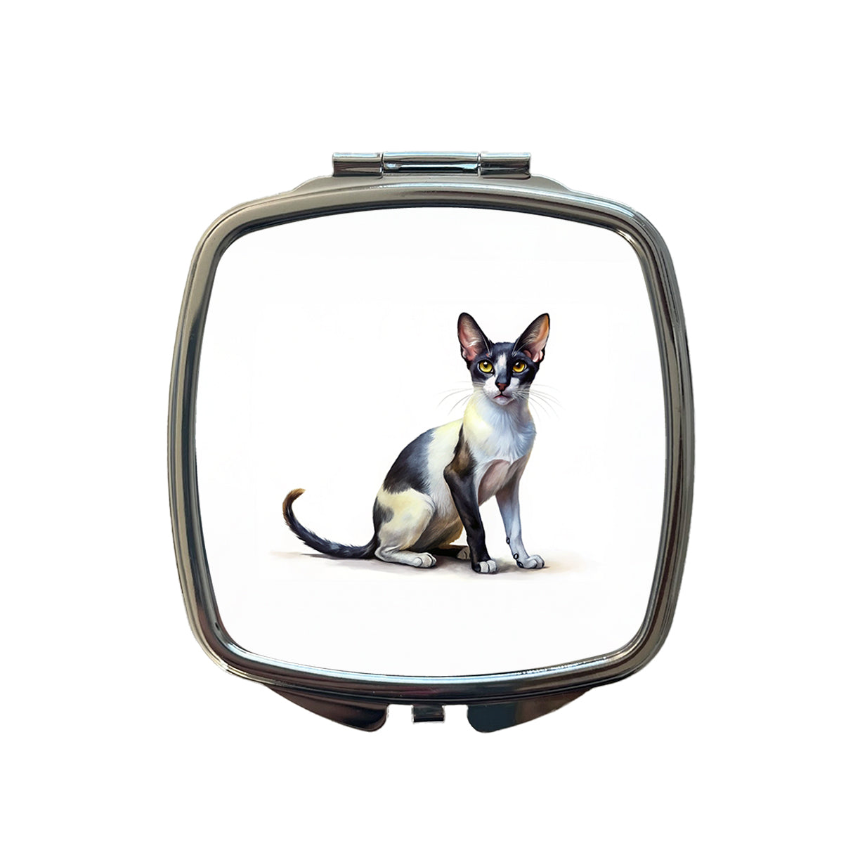 Oriental Shorthair Black White Cat Illustration Small Travel Purse Handbag Pocket Makeup Compact Mirror