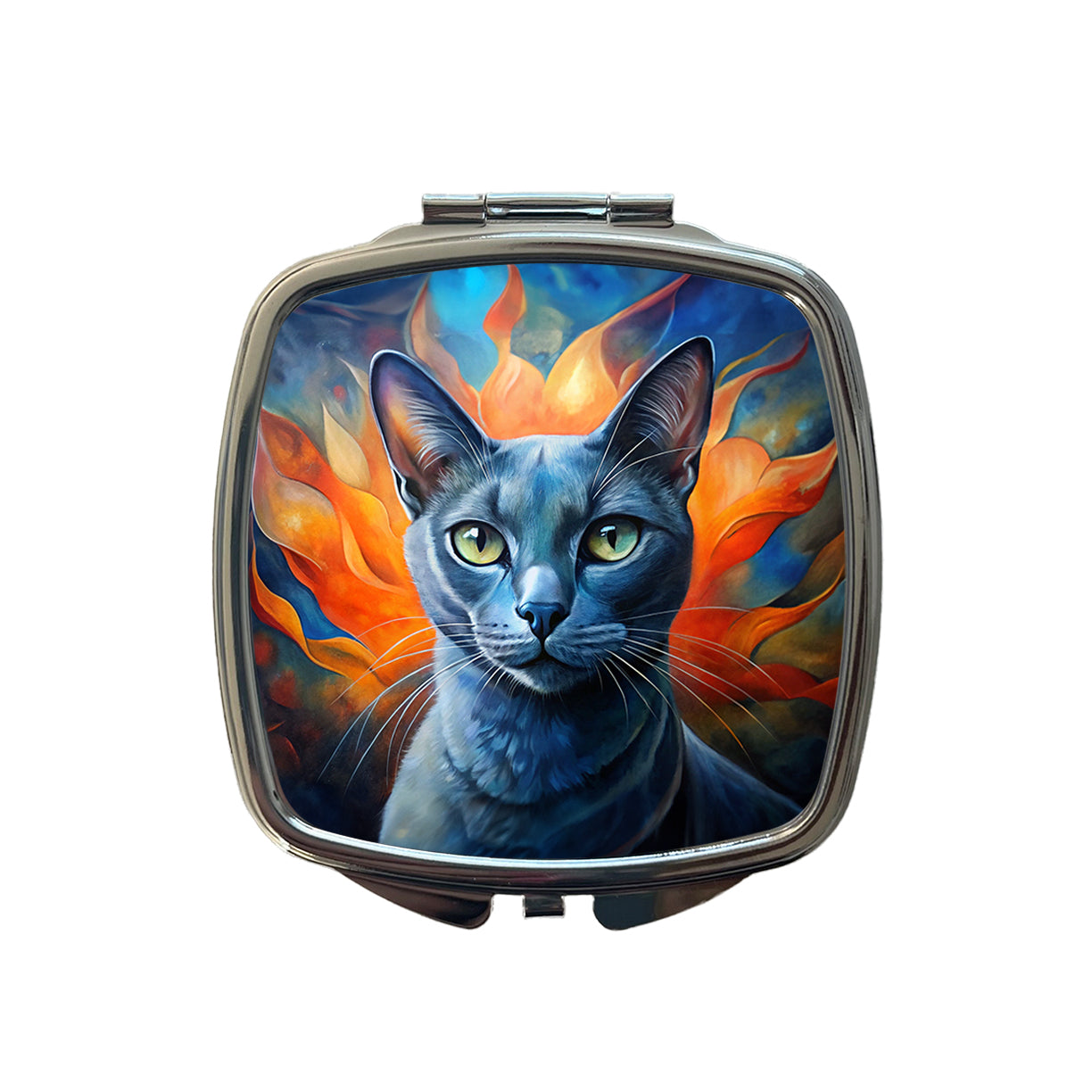 Russian Blue Cat Abstract Art Small Travel Purse Handbag Pocket Makeup Compact Mirror