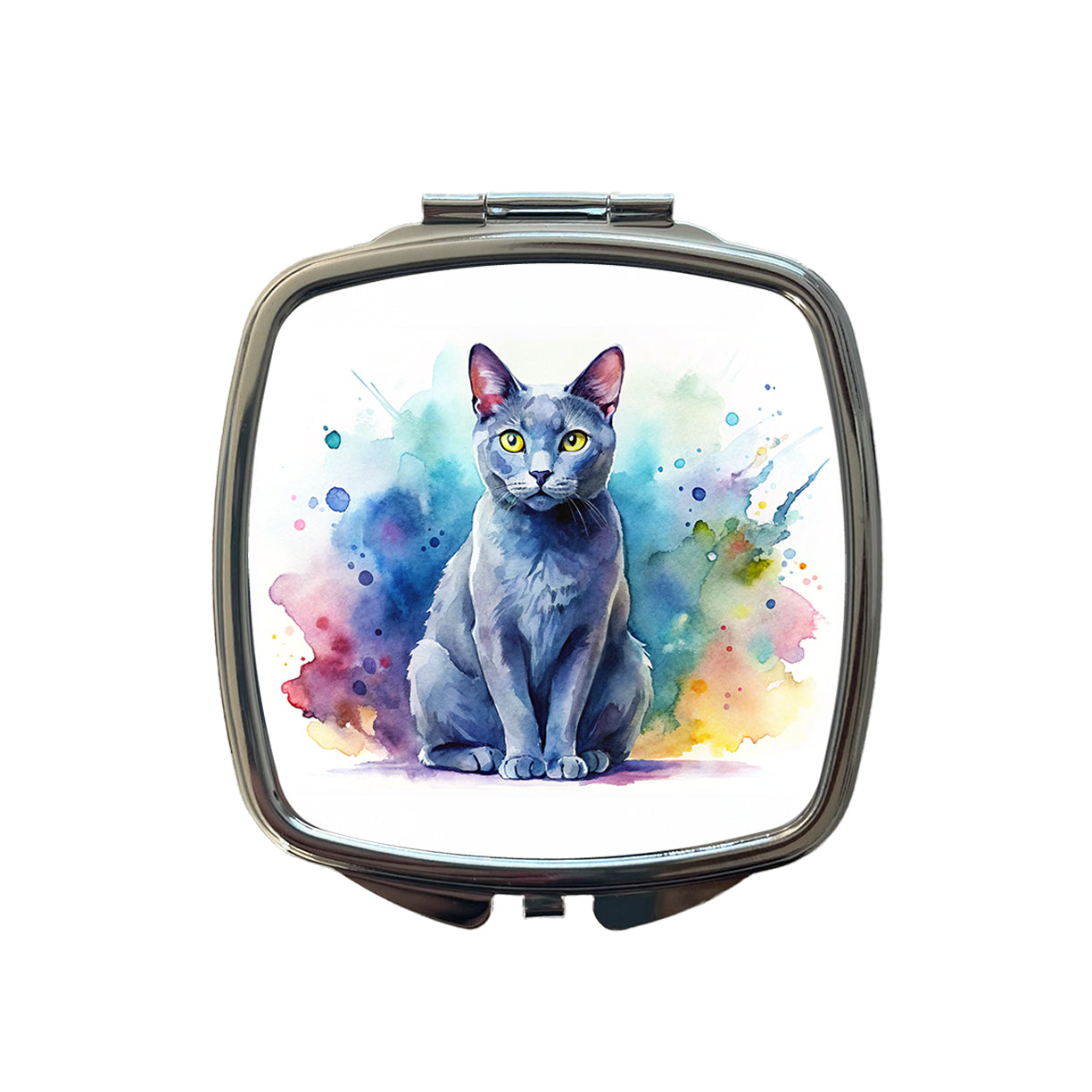 Russian Blue Cat Watercolor Style Small Travel Purse Handbag Pocket Makeup Compact Mirror