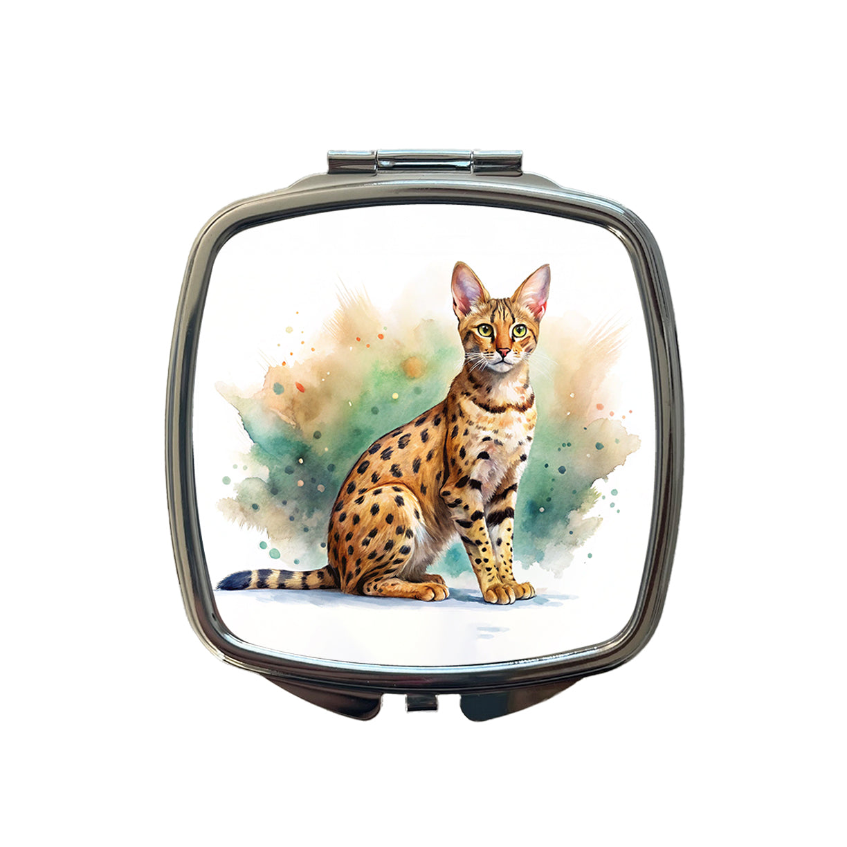 Savannah Cat Watercolor Style Small Travel Purse Handbag Pocket Makeup Compact Mirror