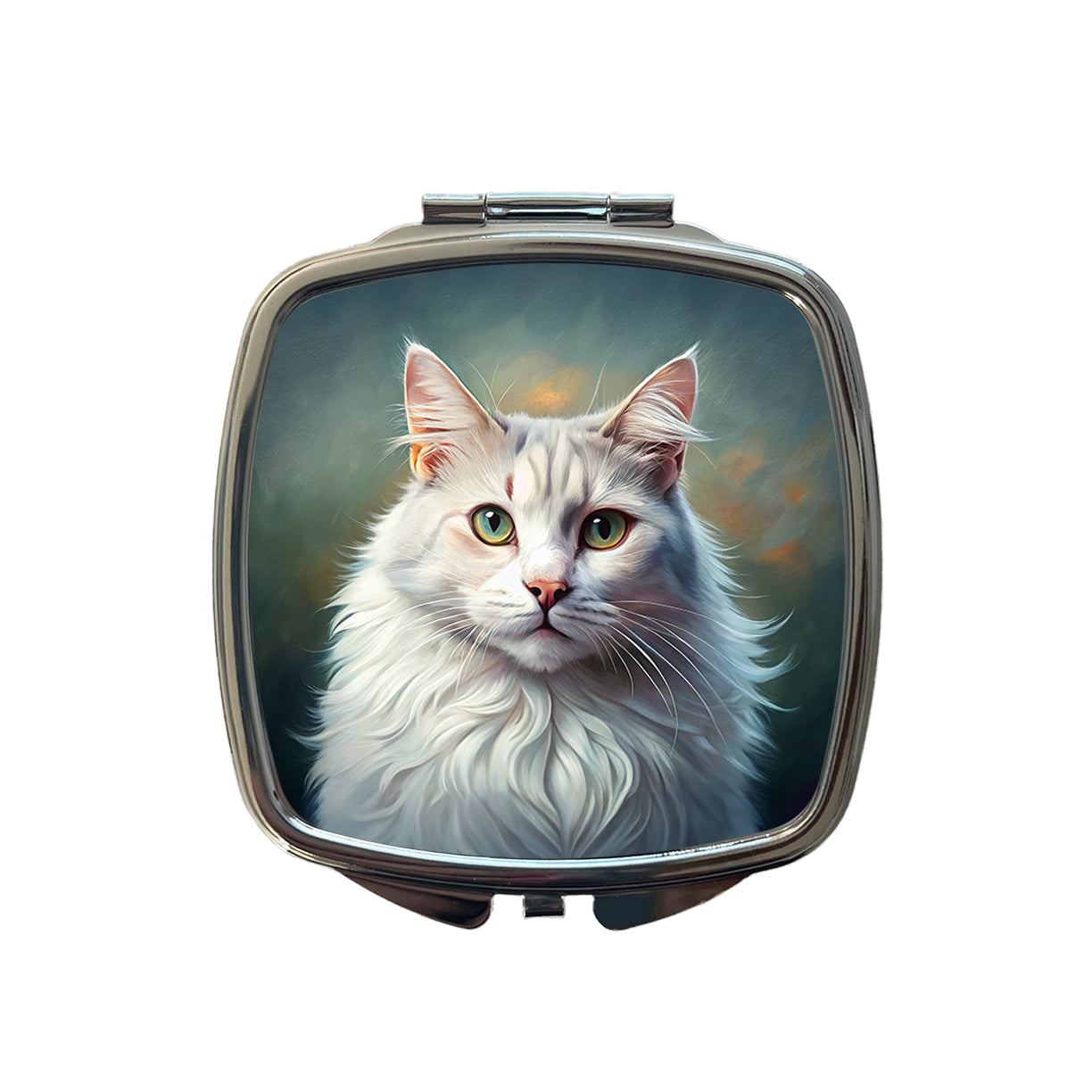 Turkish Angora Cat Illustration Small Travel Purse Handbag Pocket Makeup Compact Mirror