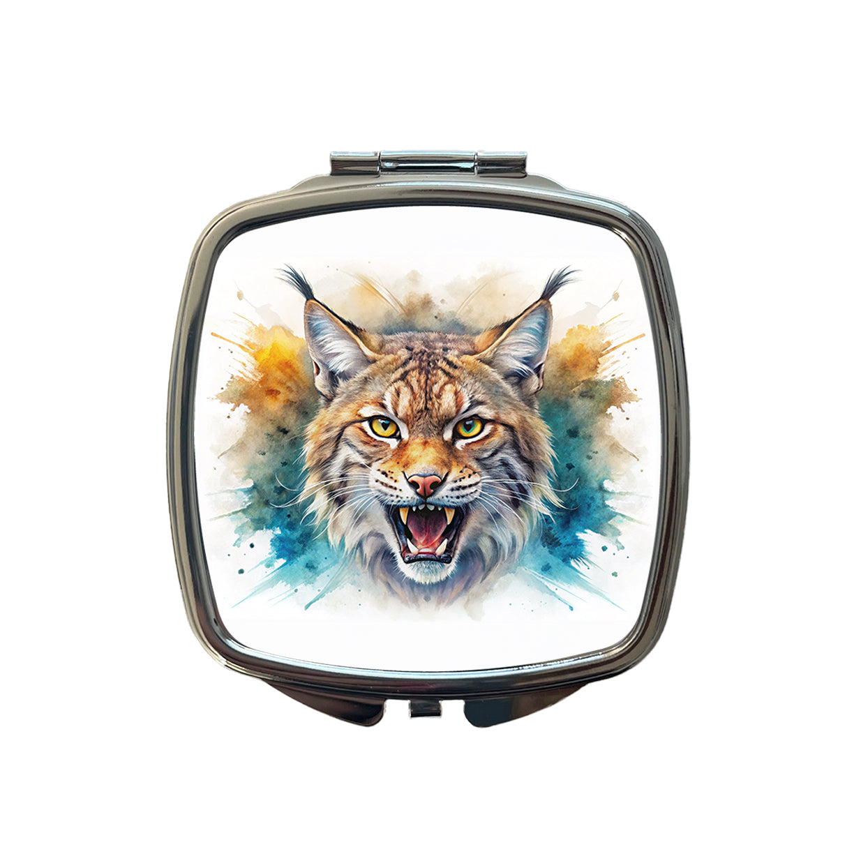 Angry Bobcat Watercolor Design Small Travel Purse Handbag Pocket Makeup Compact Mirror