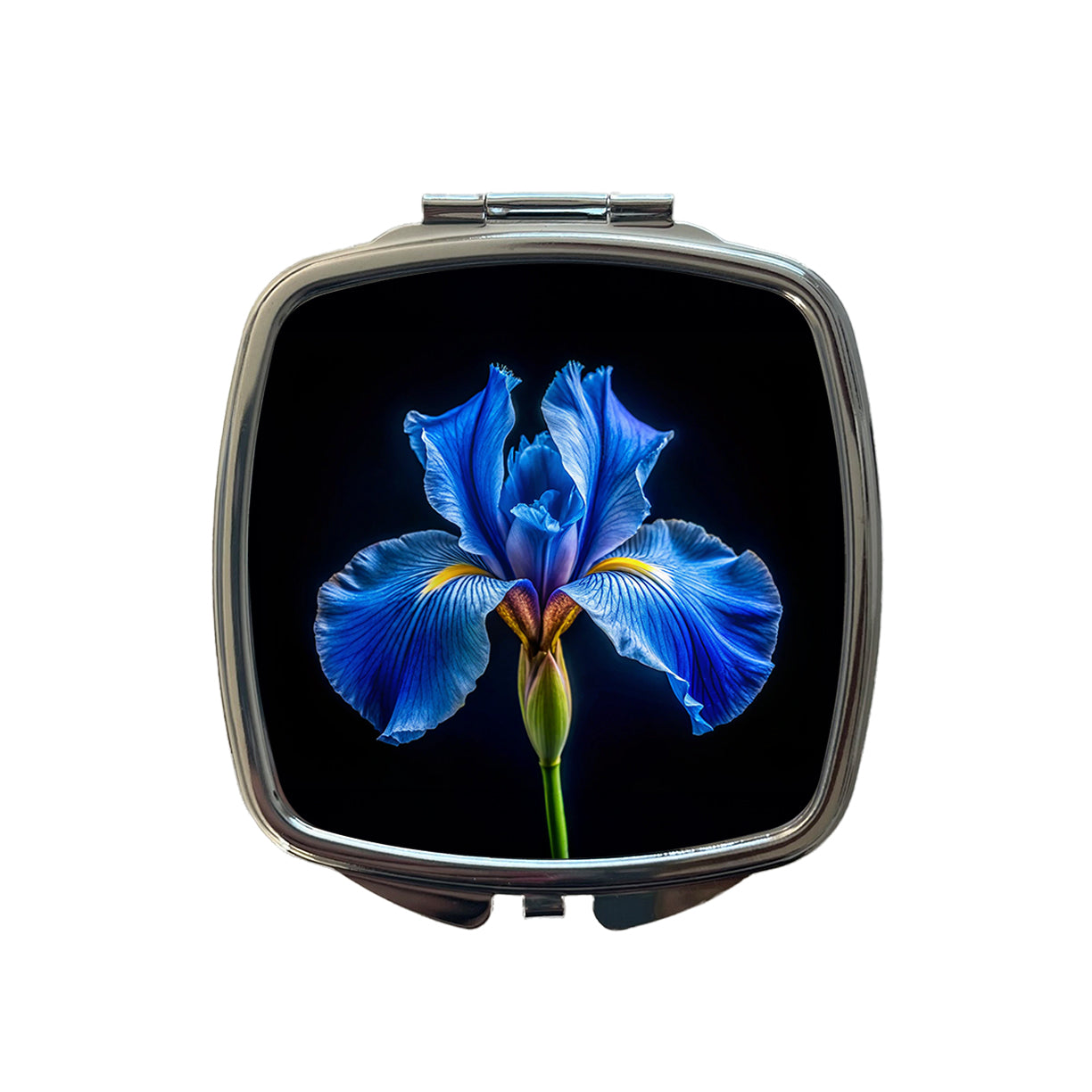 Blue Iris Flower Photo Small Travel Purse Handbag Pocket Makeup Compact Mirror