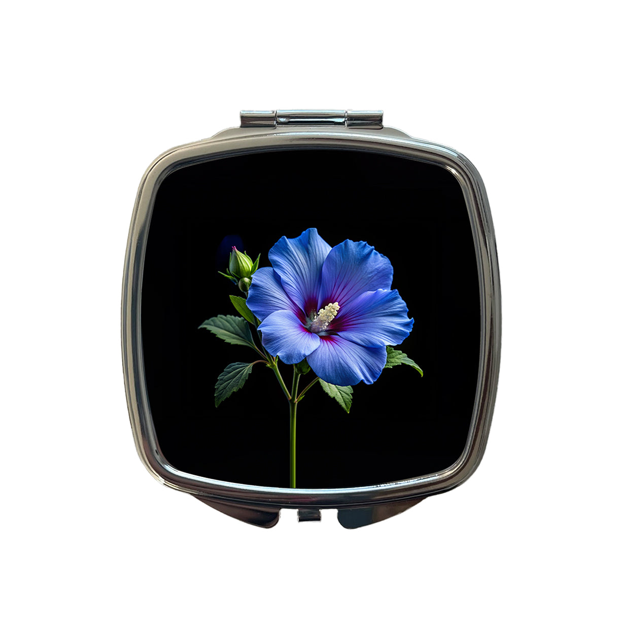 Blue Rose Of Sharon Flower Photo Small Travel Purse Handbag Pocket Makeup Compact Mirror