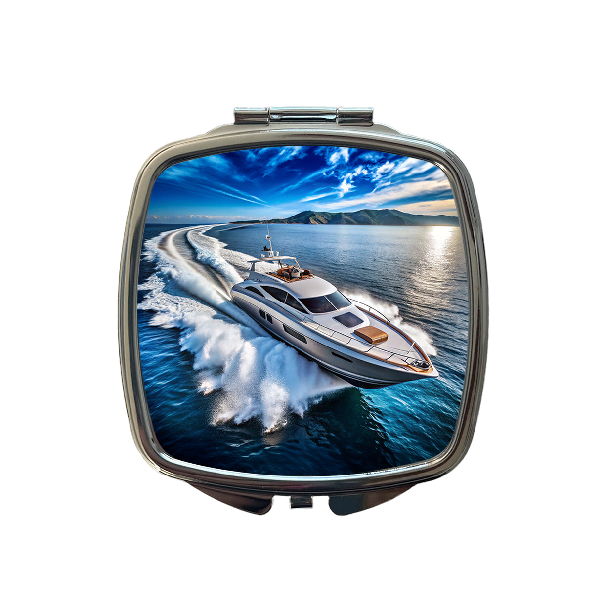 High-Performance Boat At Sea Small Travel Purse Handbag Pocket Makeup Compact Mirror