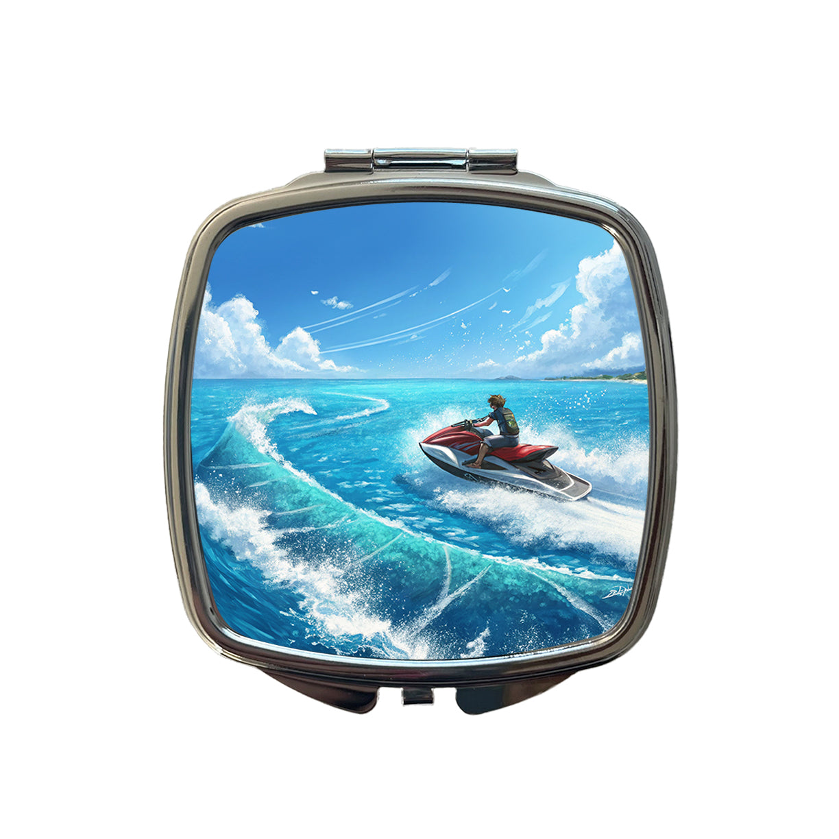 Jet Ski Skiing On Vacation Small Travel Purse Handbag Pocket Makeup Compact Mirror