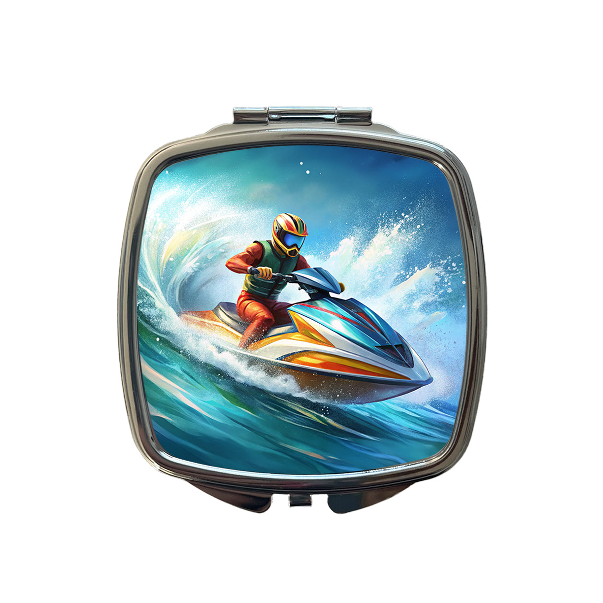 Jet Ski Skiing Racing Small Travel Purse Handbag Pocket Makeup Compact Mirror