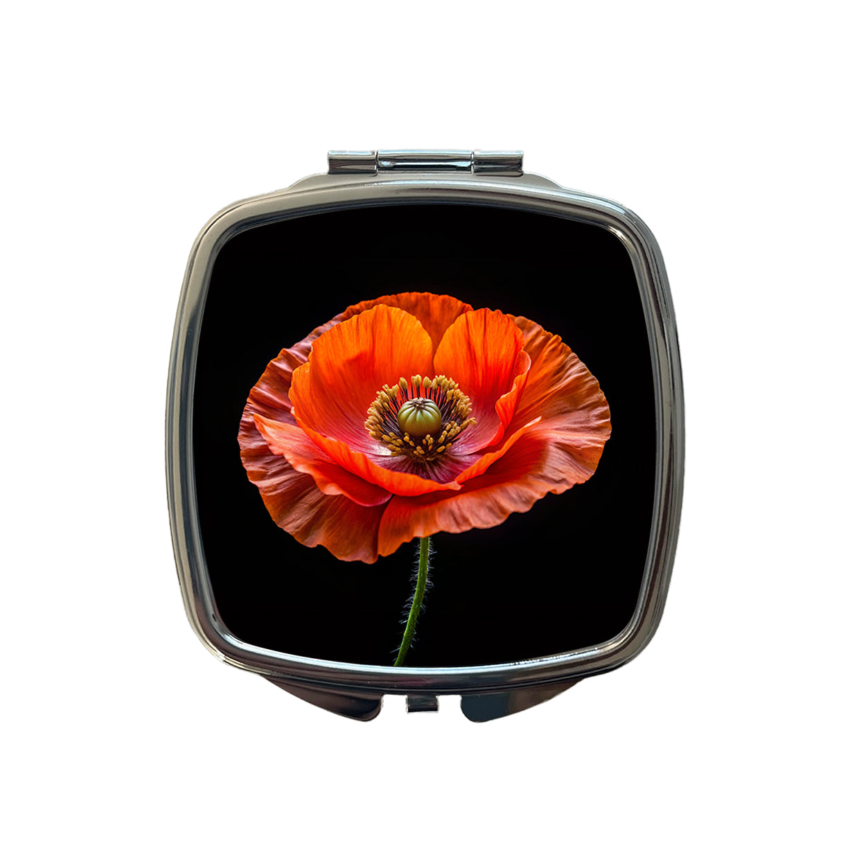 Orange Poppy Flower Photo Small Travel Purse Handbag Pocket Makeup Compact Mirror