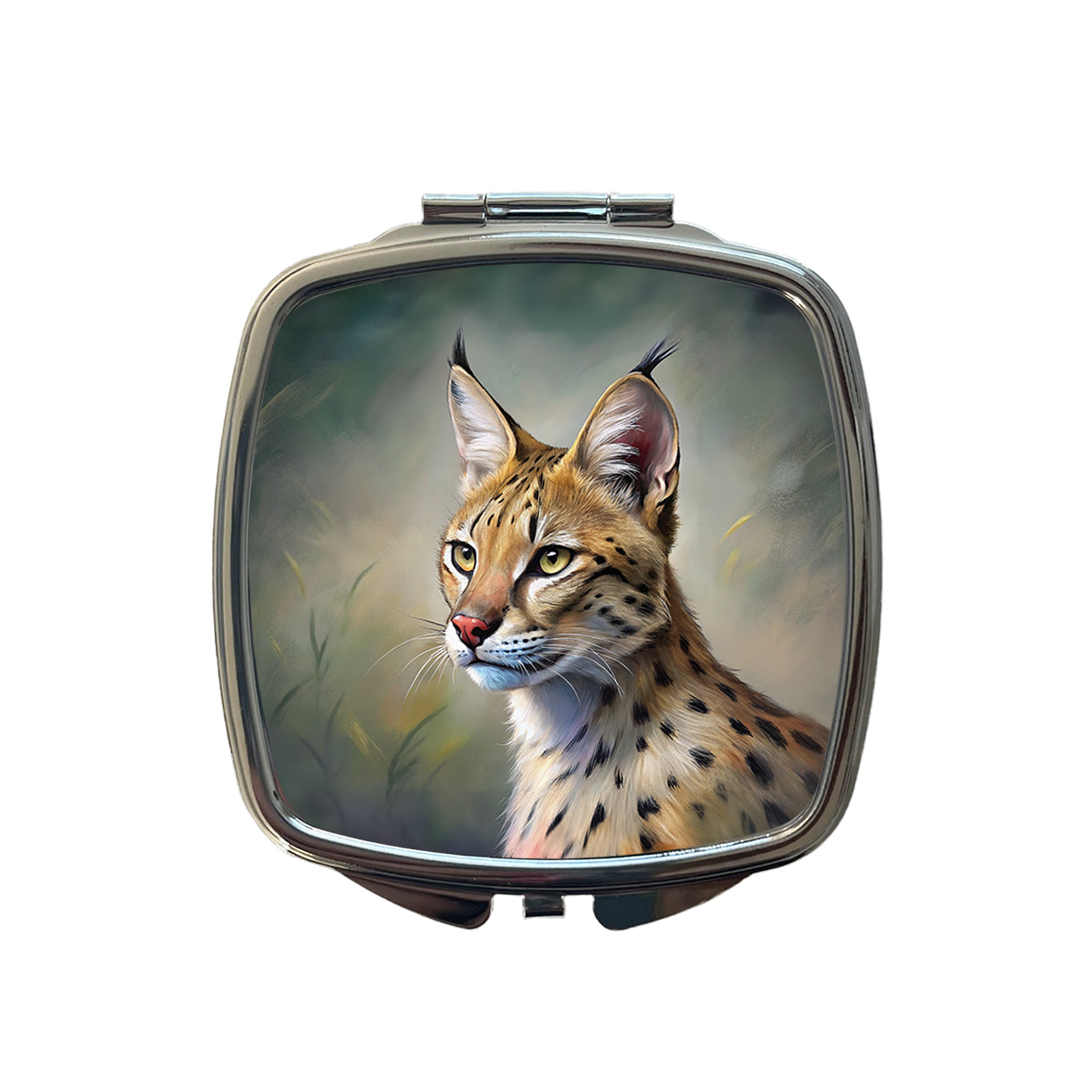 Serval Wild Cat Illustration Small Travel Purse Handbag Pocket Makeup Compact Mirror