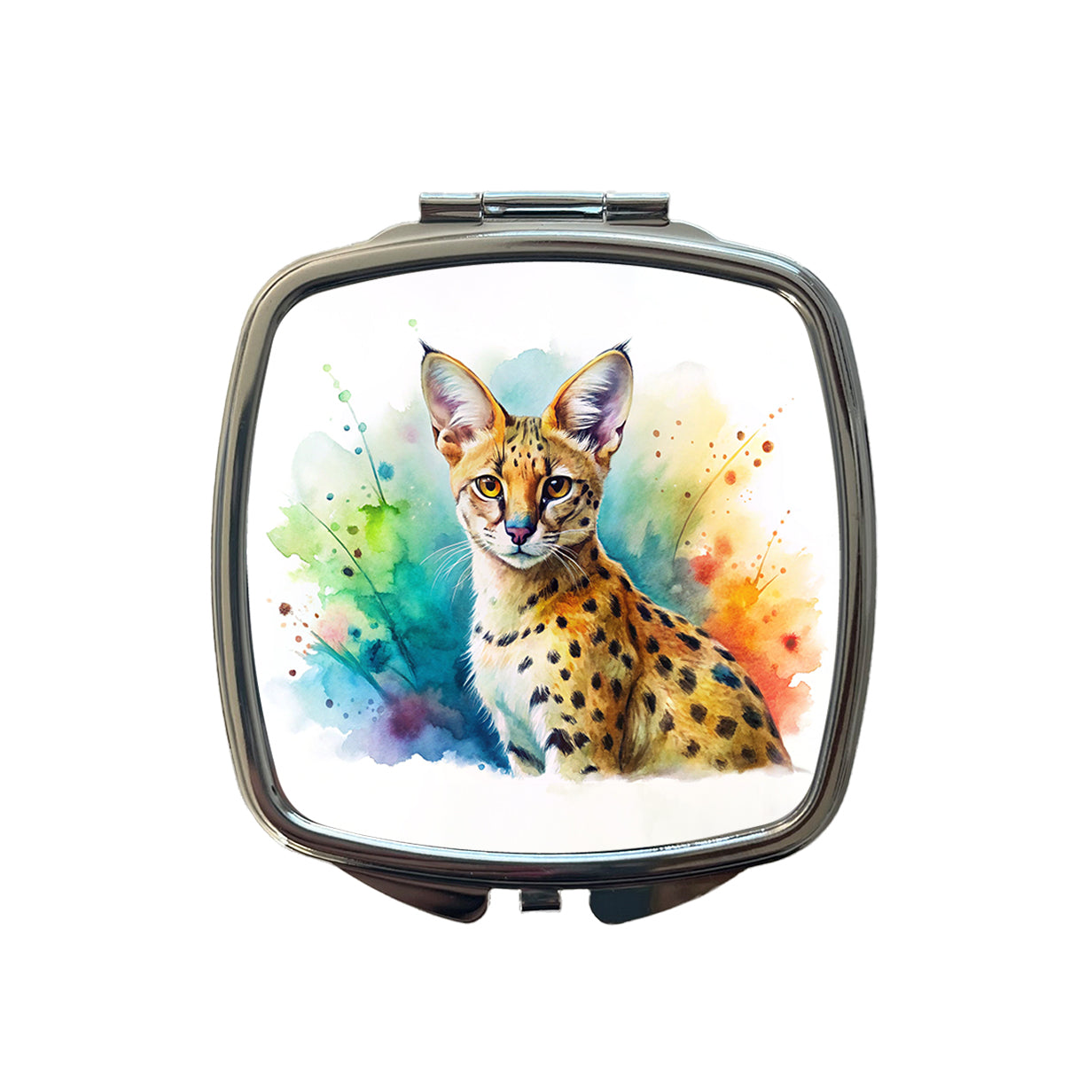 Serval Wild Cat Watercolor Design Small Travel Purse Handbag Pocket Makeup Compact Mirror