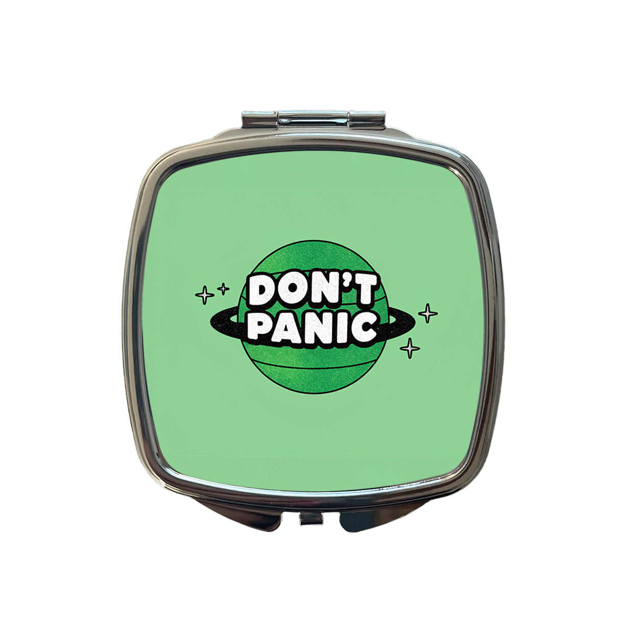 Don't Panic Funny Saying With Planet Small Travel Purse Handbag Pocket Makeup Compact Mirror