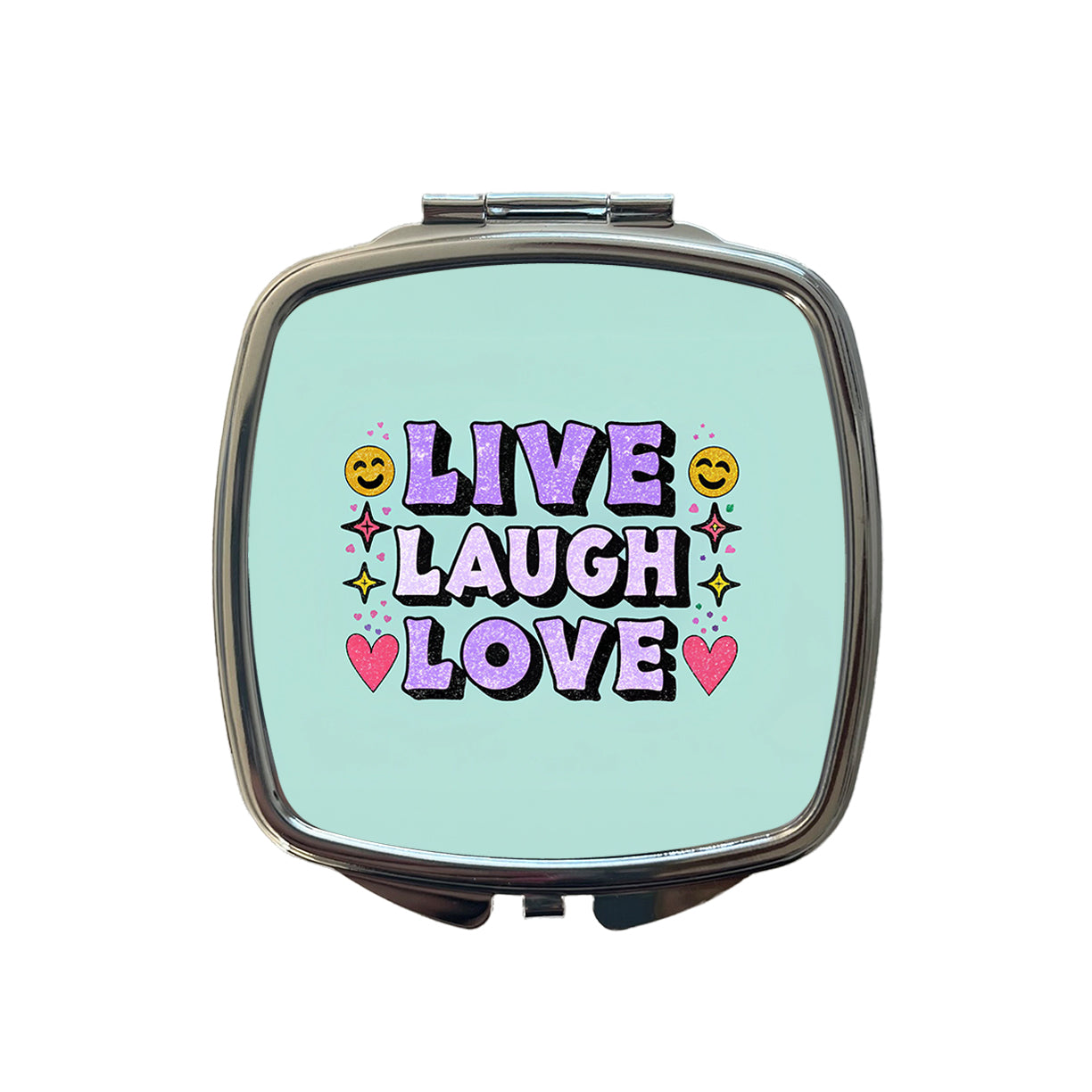 Live Laugh Love Funny Faces Hearts Small Travel Purse Handbag Pocket Makeup Compact Mirror