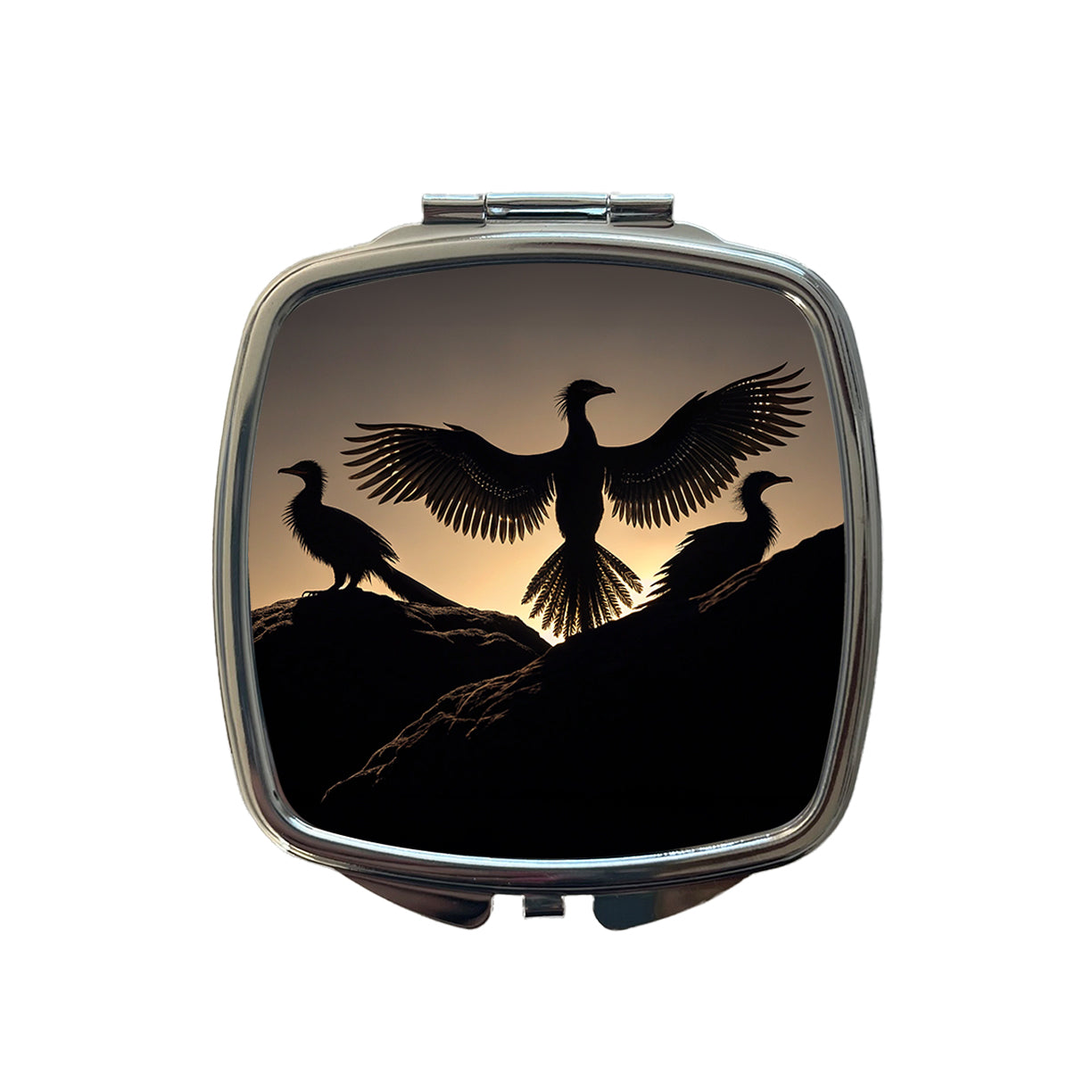 Archaeopteryx Silhouettes Dinosaurs Small Travel Purse Handbag Pocket Makeup Compact Mirror