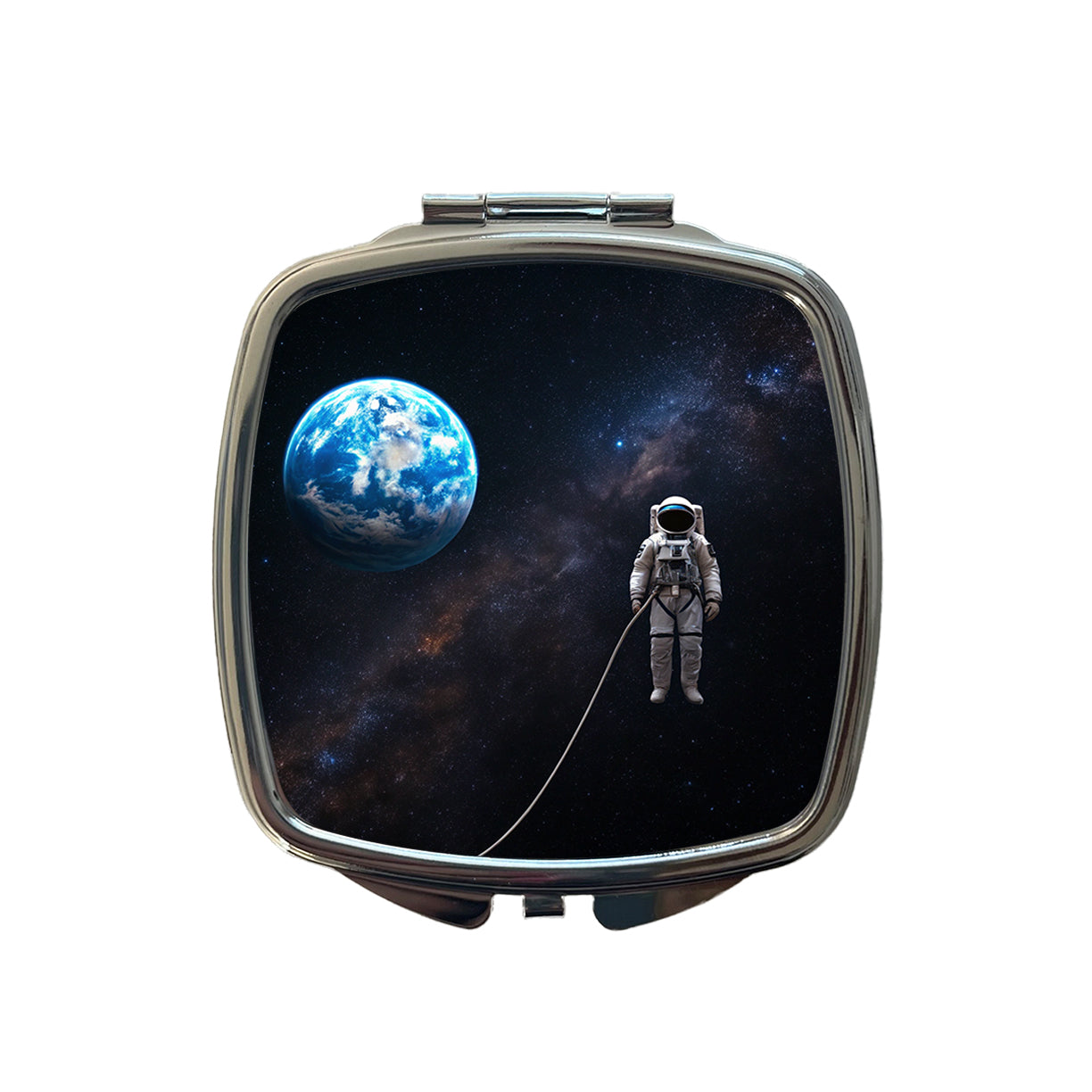 Astronaut Drifting In Space Earth Small Travel Purse Handbag Pocket Makeup Compact Mirror