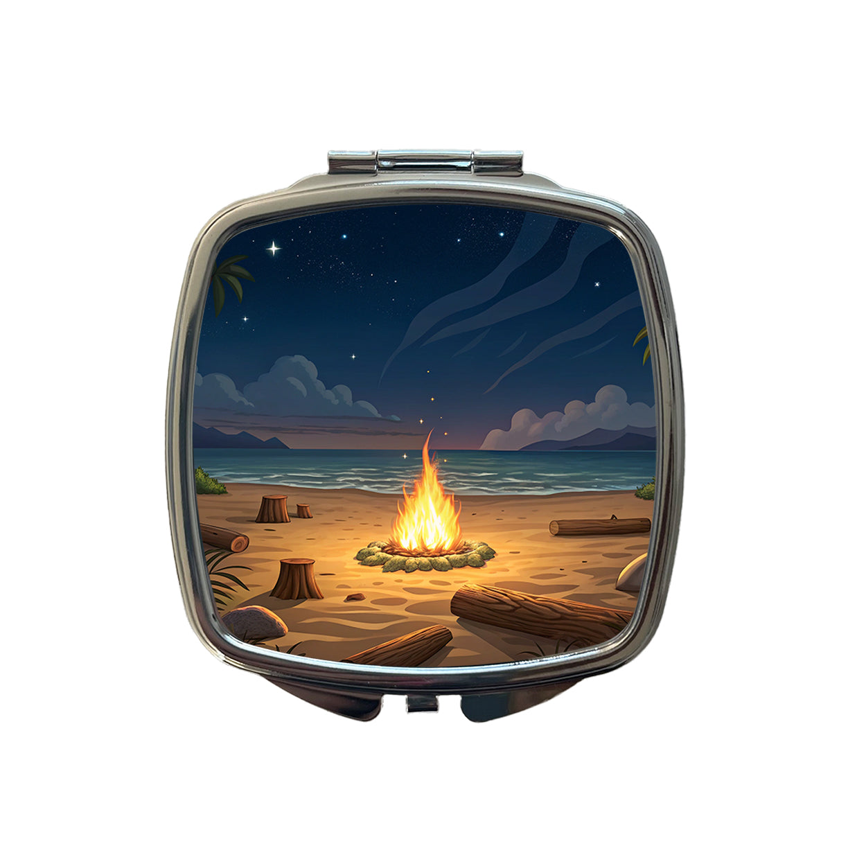 Beach Bonfire Drawing Small Travel Purse Handbag Pocket Makeup Compact Mirror