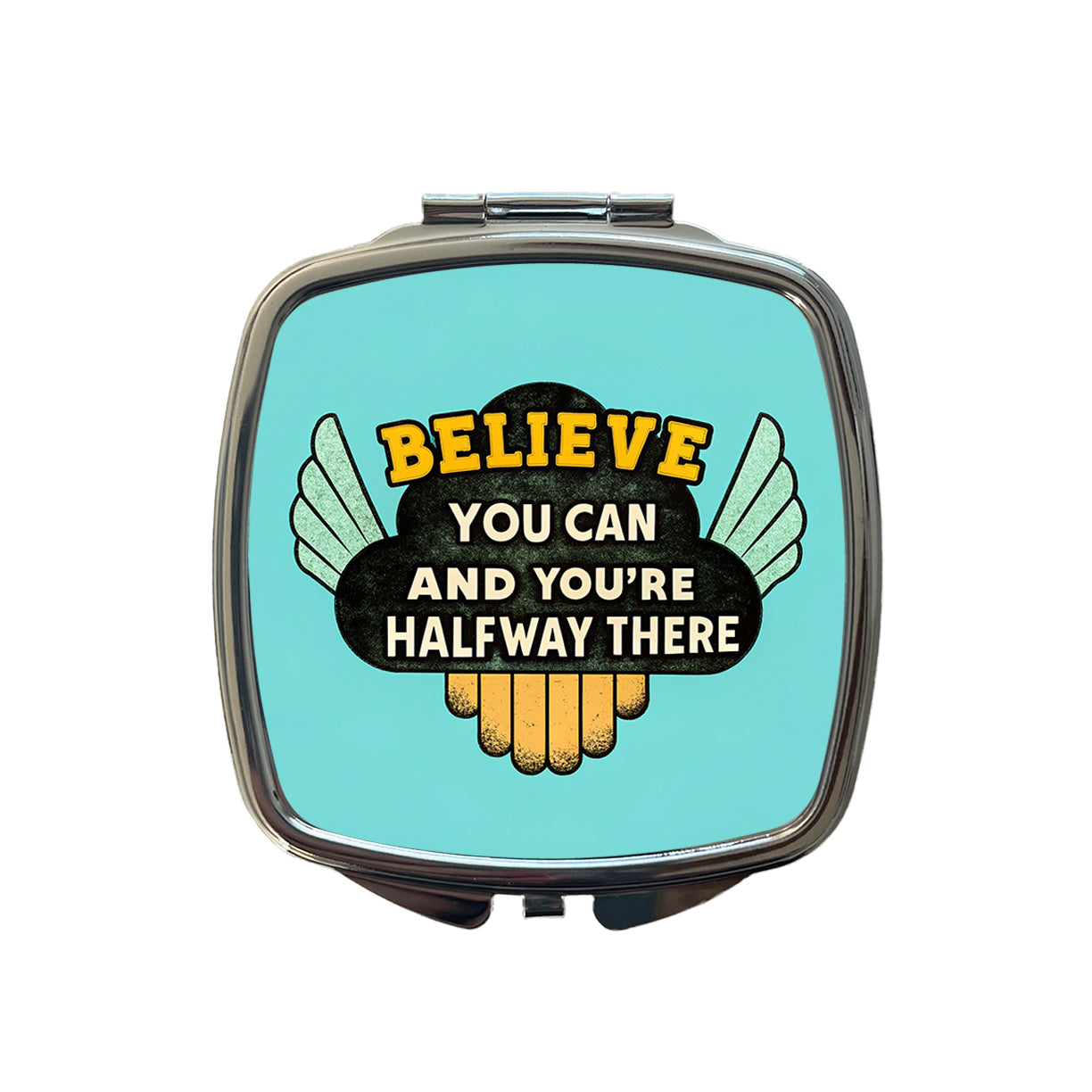 Believe You Can You're Halfway There Inspirational Small Travel Purse Handbag Pocket Makeup Compact Mirror