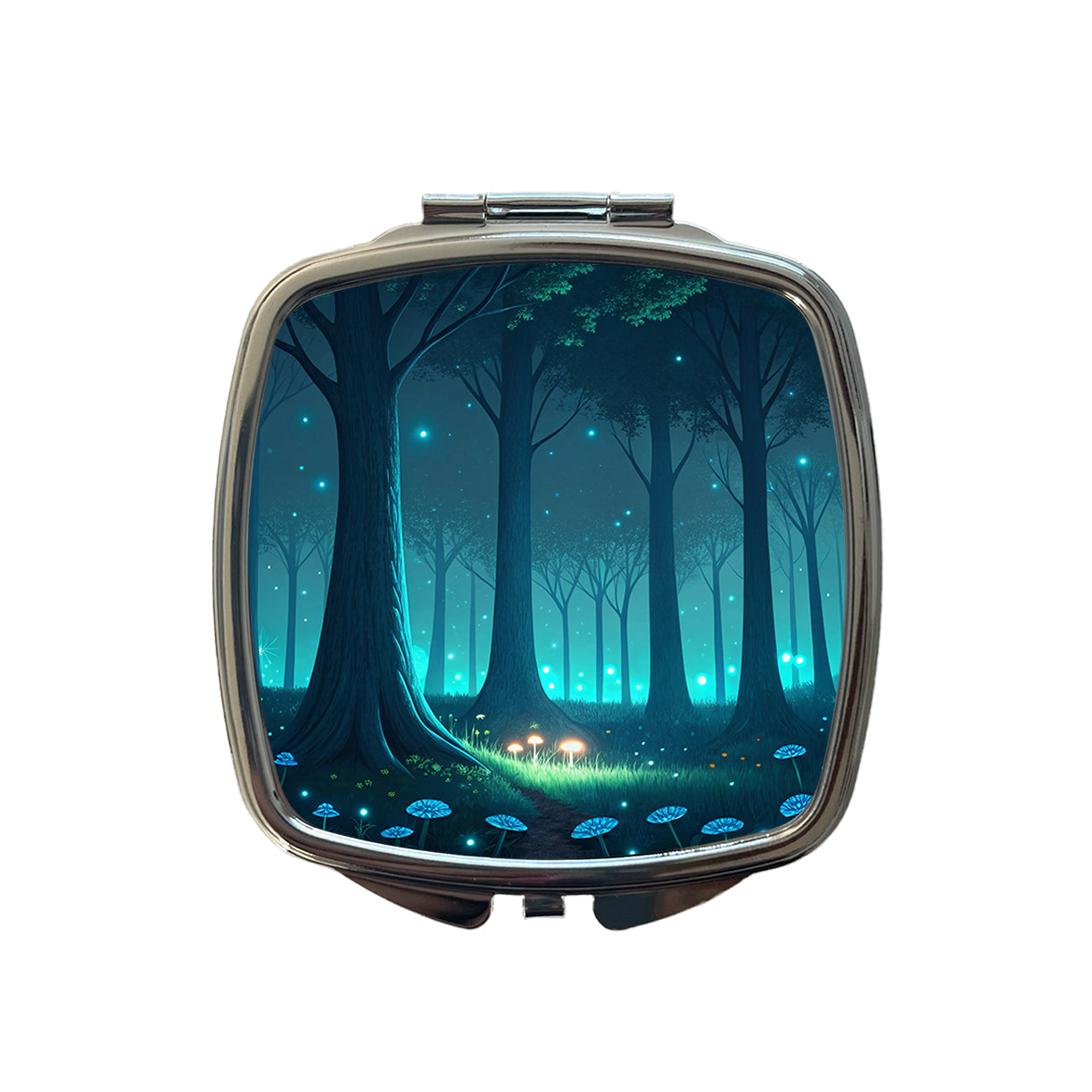 Bioluminescent Forest Mushrooms Trees Small Travel Purse Handbag Pocket Makeup Compact Mirror