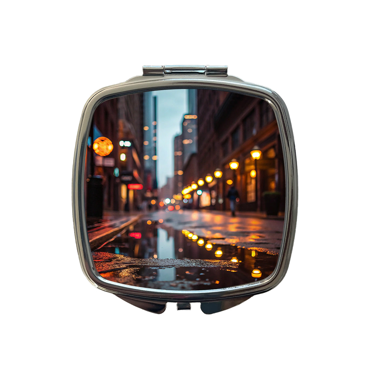Blurred Lights Buildings City Rainy Street Small Travel Purse Handbag Pocket Makeup Compact Mirror