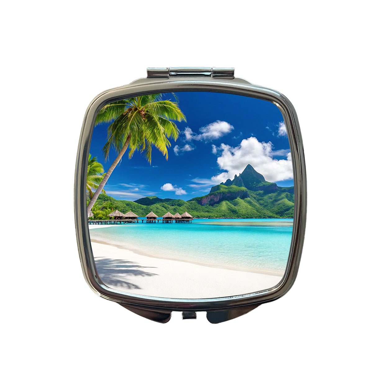 Bora Bora French Polynesia Bungalows Ocean Small Travel Purse Handbag Pocket Makeup Compact Mirror