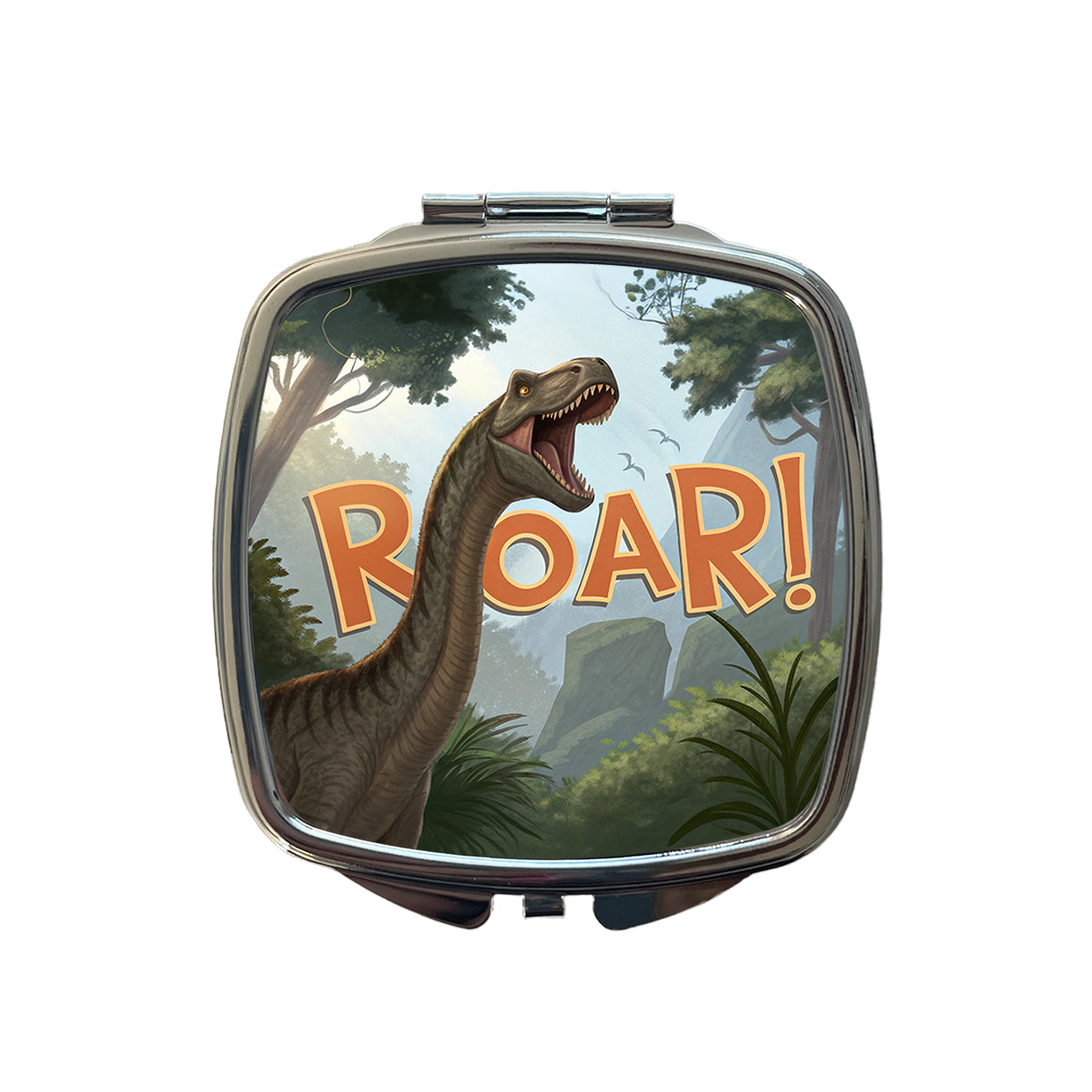 Brachiosaurus Roar Bold Text Dinosaur Small Travel Purse Handbag Pocket Makeup Compact Mirror