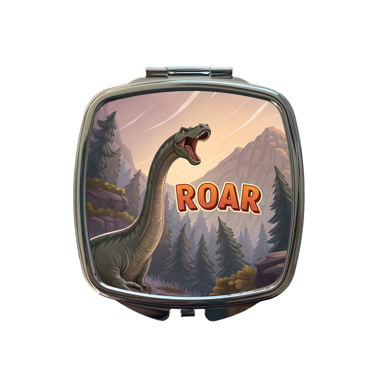 Brontosaurus Roar Bold Text Dinosaur Small Travel Purse Handbag Pocket Makeup Compact Mirror