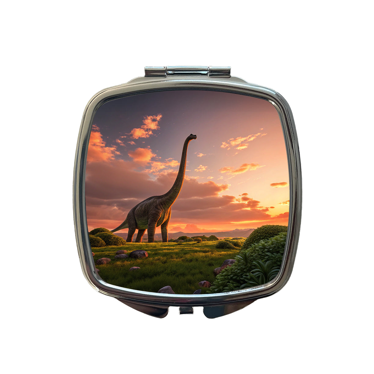 Brontosaurus Sunset Night Dinosaur Small Travel Purse Handbag Pocket Makeup Compact Mirror