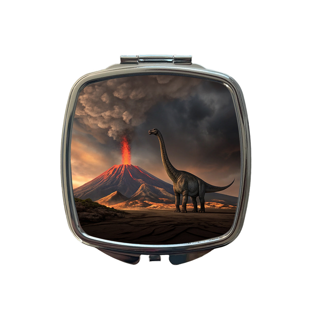 Brontosaurus Volcano Dinosaur Small Travel Purse Handbag Pocket Makeup Compact Mirror