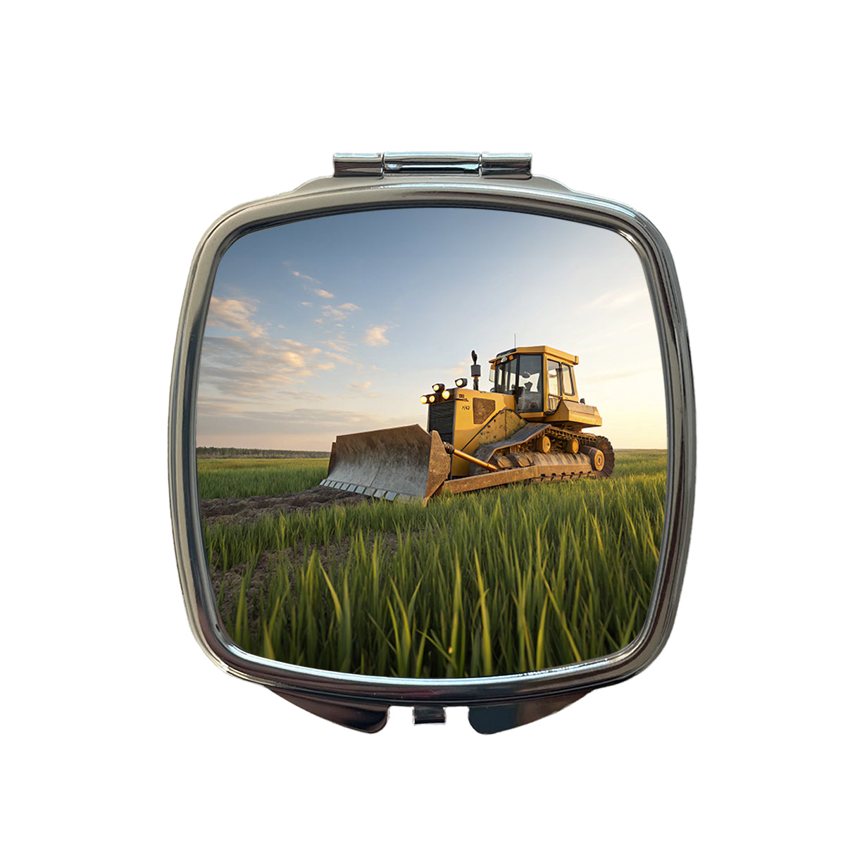 Bulldozer In Grass Field Small Travel Purse Handbag Pocket Makeup Compact Mirror
