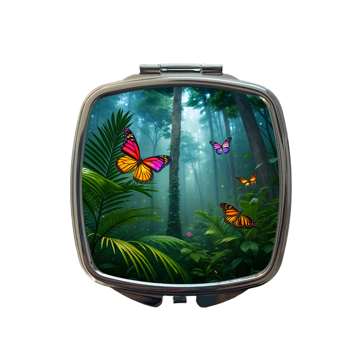 Butterflies In Jungle Forest Small Travel Purse Handbag Pocket Makeup Compact Mirror