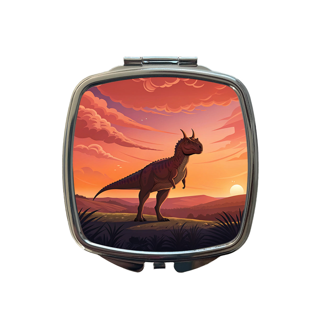 Carnotaurus Sunset Standing Dinosaur Small Travel Purse Handbag Pocket Makeup Compact Mirror