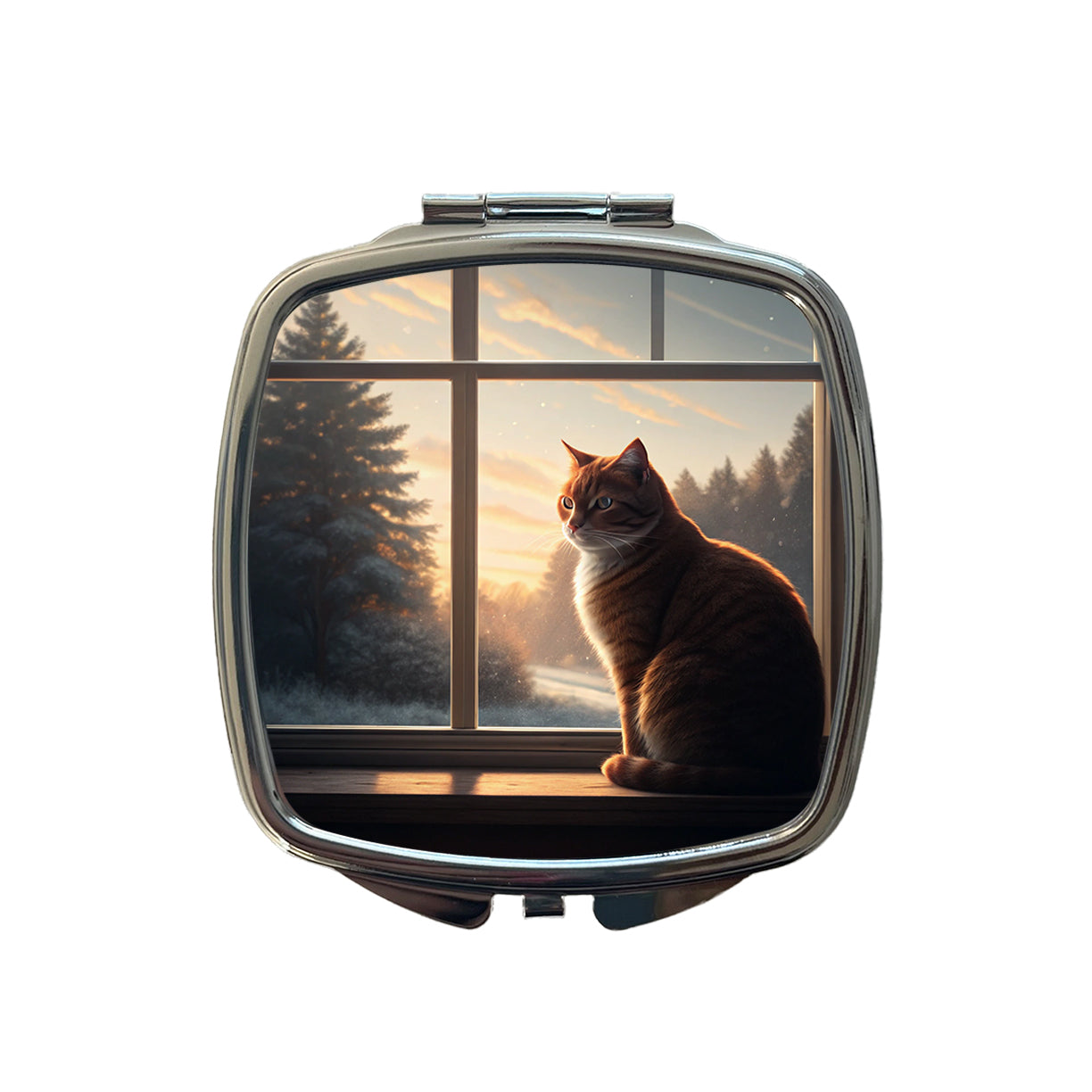 Cat In Window Pretty Small Travel Purse Handbag Pocket Makeup Compact Mirror
