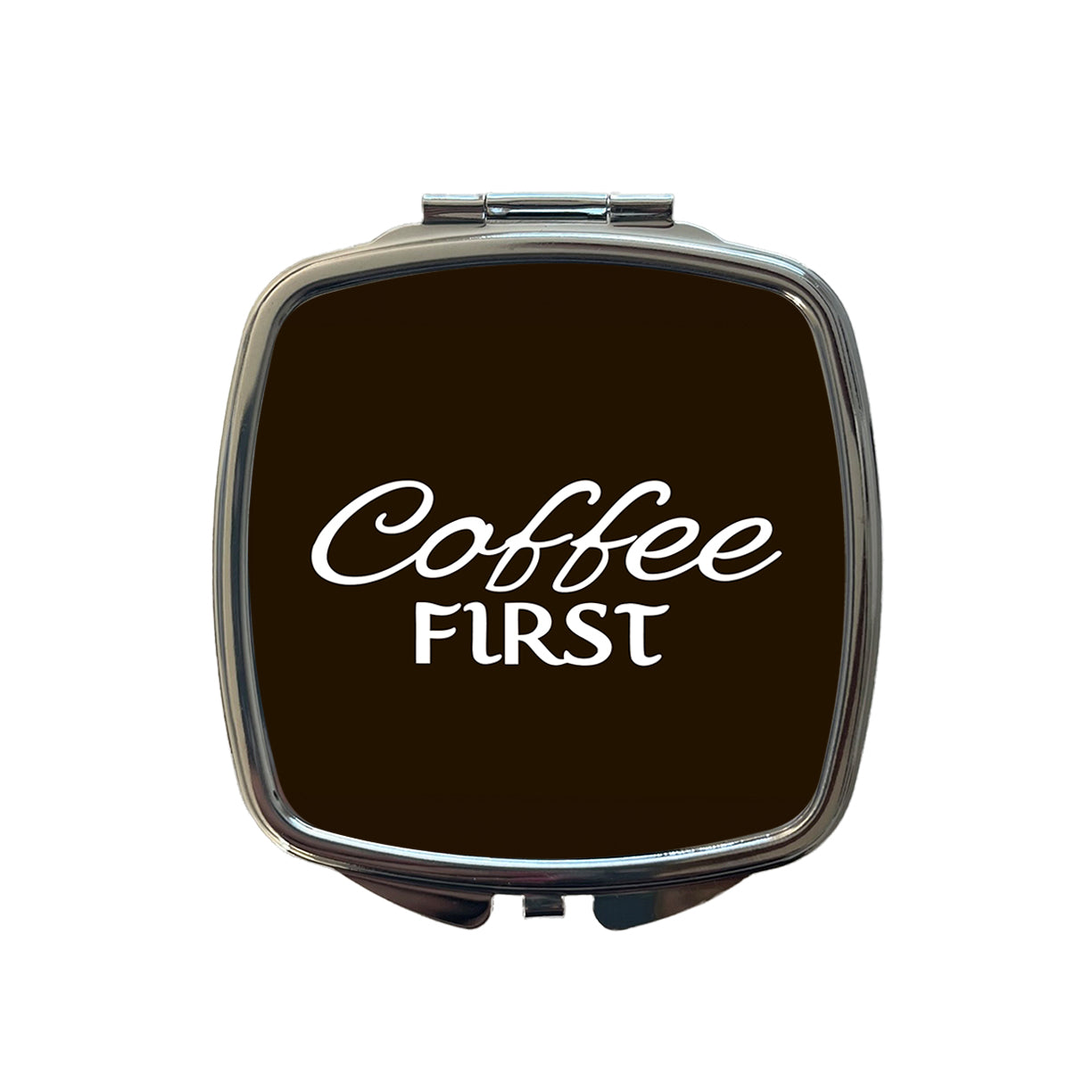 Coffee First Funny Text Small Travel Purse Handbag Pocket Makeup Compact Mirror