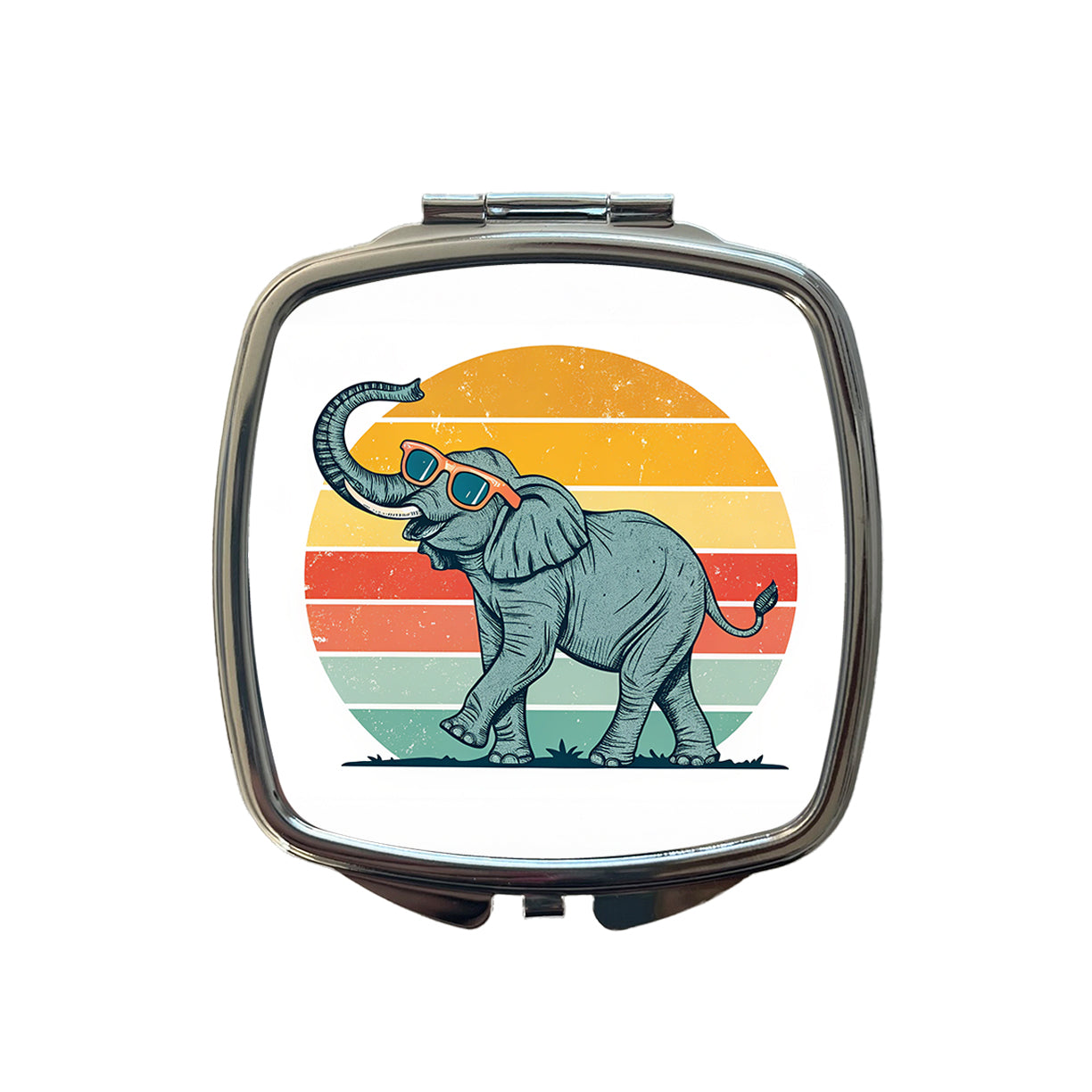 Cool Elephant Wearing Sunglasses Retro Illustration Small Travel Purse Handbag Pocket Makeup Compact Mirror