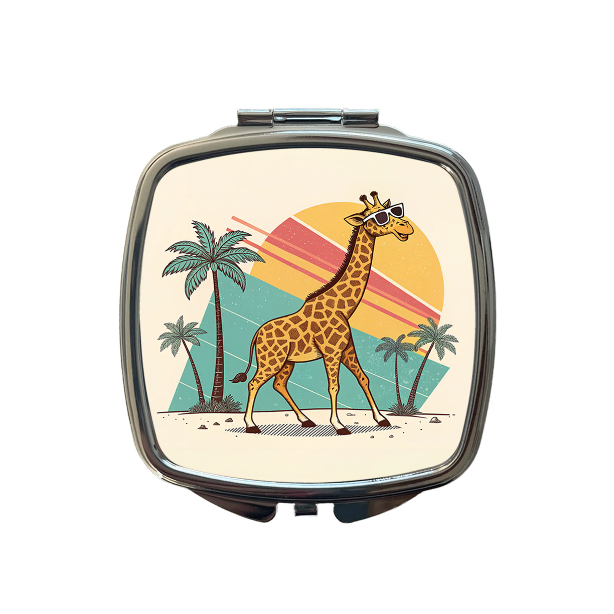 Cool Giraffe Wearing Sunglasses Retro Cute Small Travel Purse Handbag Pocket Makeup Compact Mirror