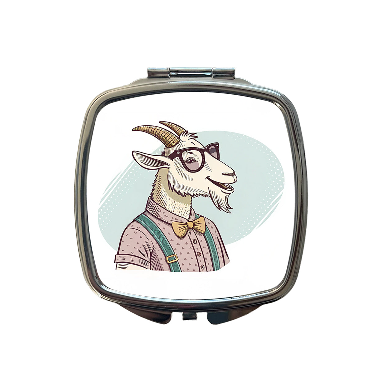 Cool Goat Wearing Glasses Retro Illustration Small Travel Purse Handbag Pocket Makeup Compact Mirror