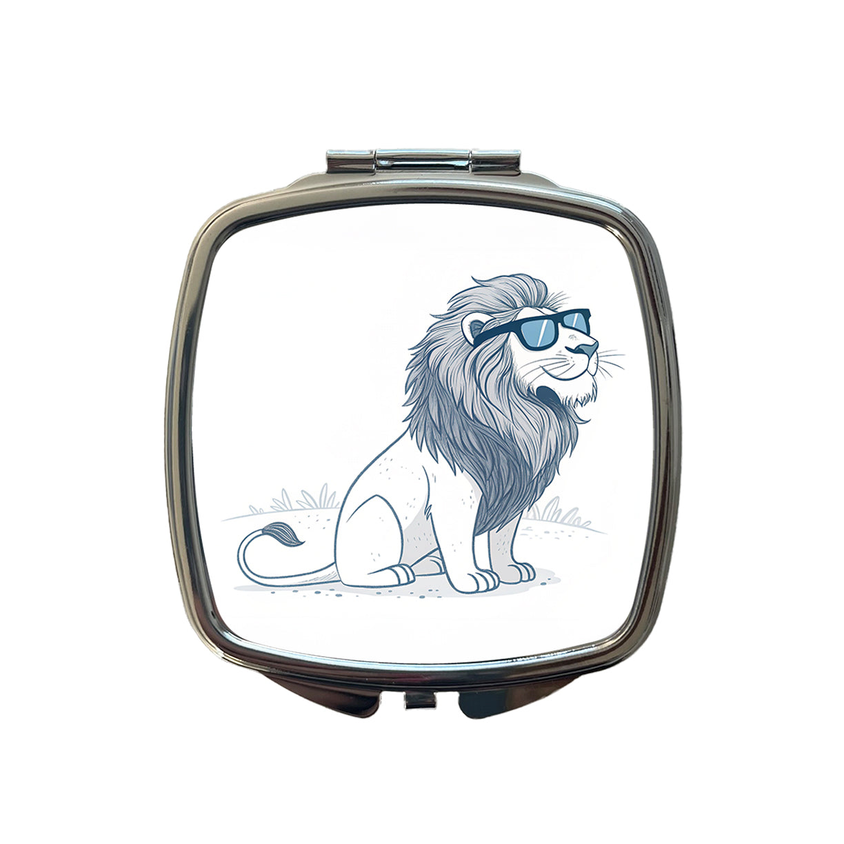 Cool Lion Wearing Sunglasses Minimalist Illustration Small Travel Purse Handbag Pocket Makeup Compact Mirror