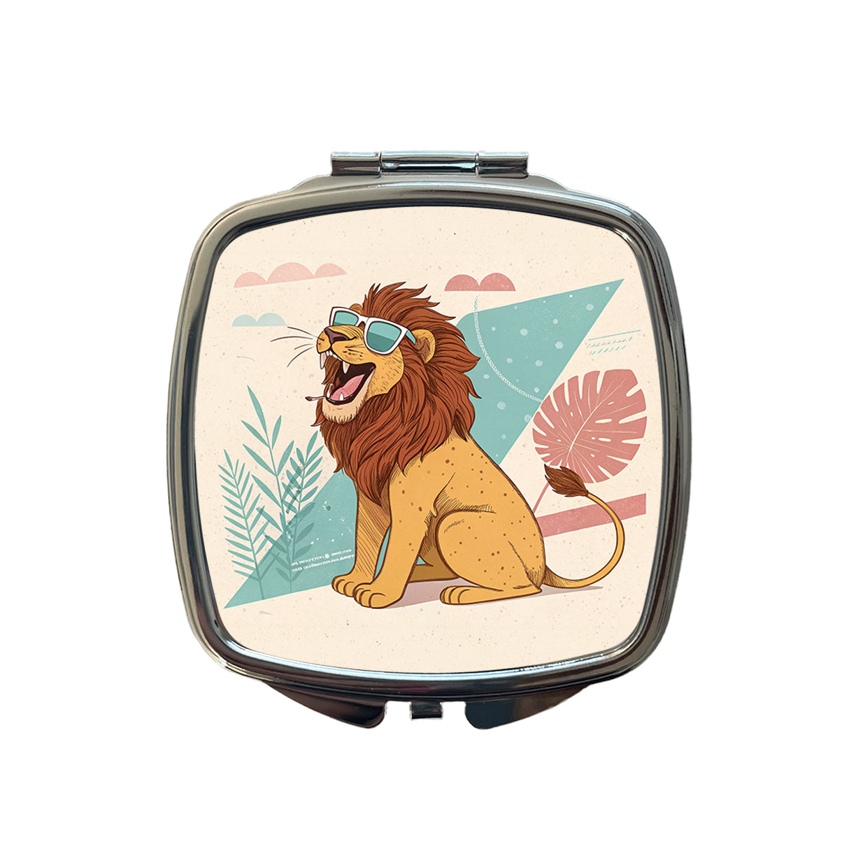 Cool Lion Wearing Sunglasses Retro Illustration Small Travel Purse Handbag Pocket Makeup Compact Mirror