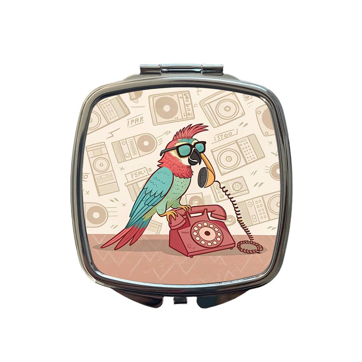 Cool Parrot Wearing Sunglasses Retro Illustration Small Travel Purse Handbag Pocket Makeup Compact Mirror