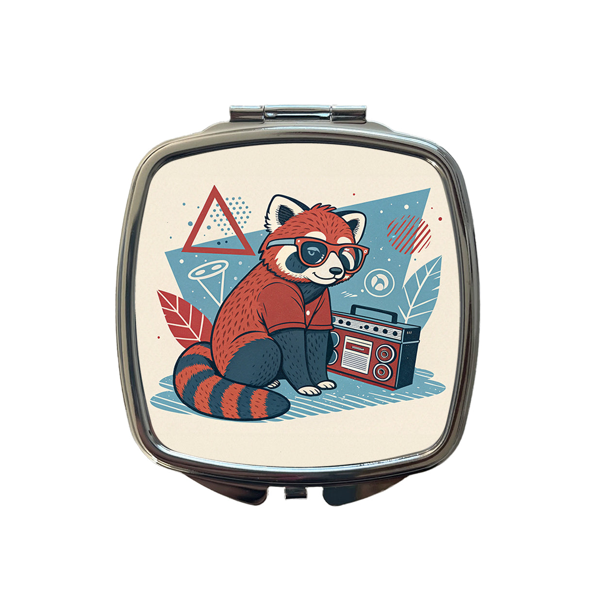 Cool Red Panda Wearing Glasses Retro Small Travel Purse Handbag Pocket Makeup Compact Mirror