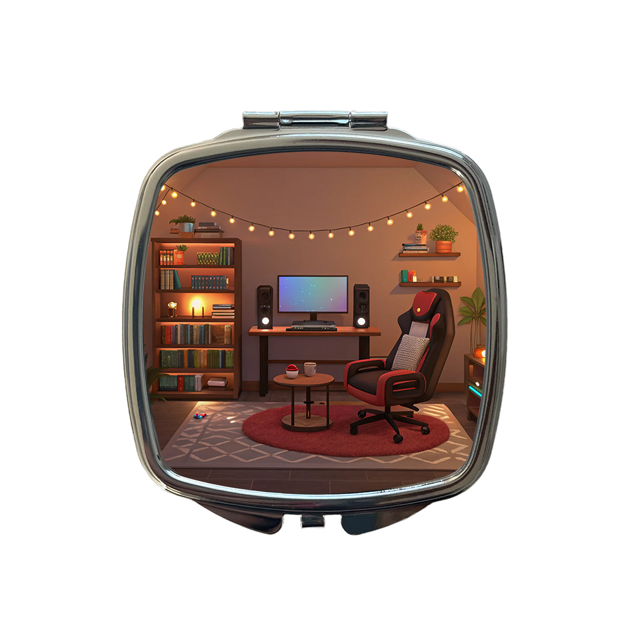 Cozy Gaming Setup Small Travel Purse Handbag Pocket Makeup Compact Mirror