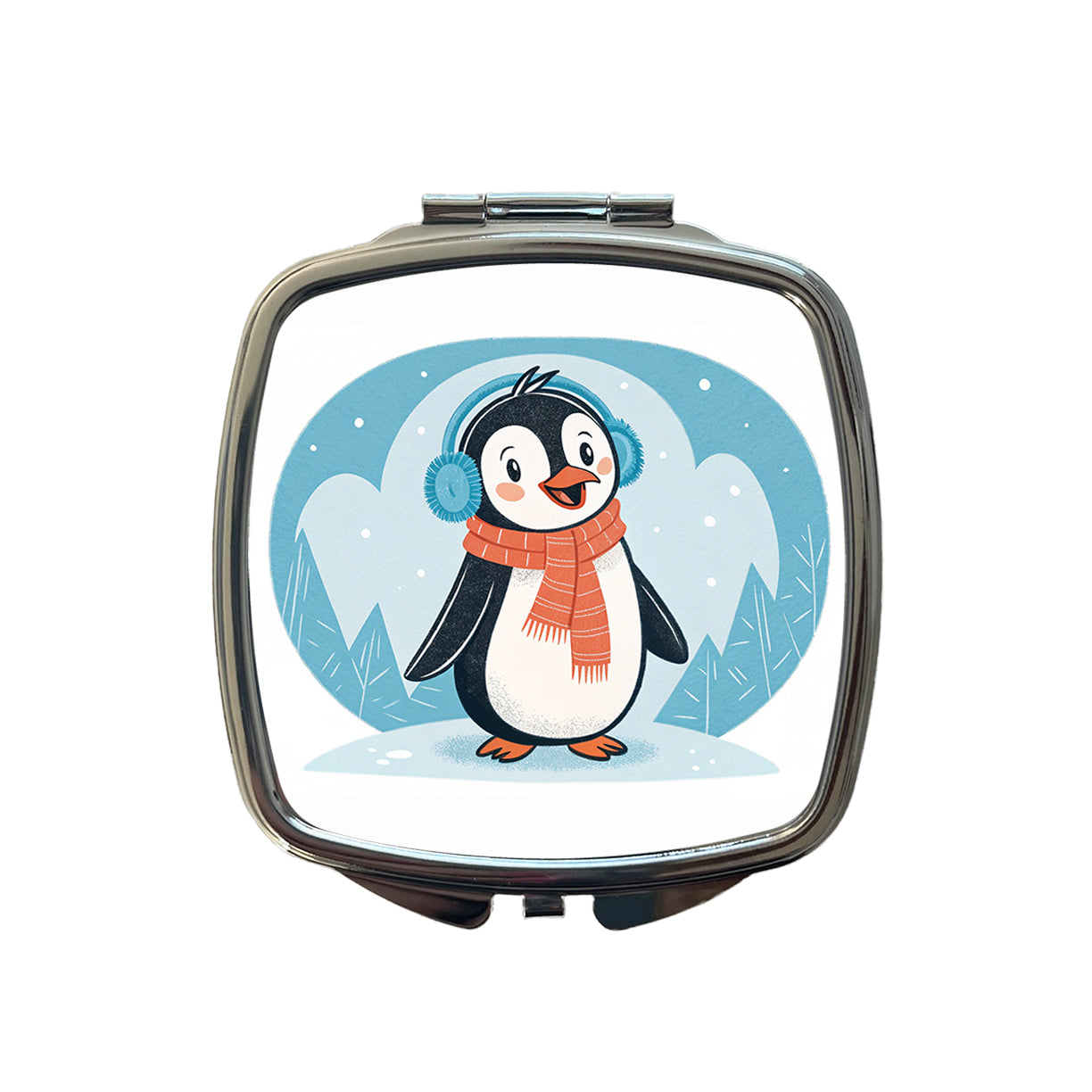 Cute Winter Penguin Scarf Small Travel Purse Handbag Pocket Makeup Compact Mirror