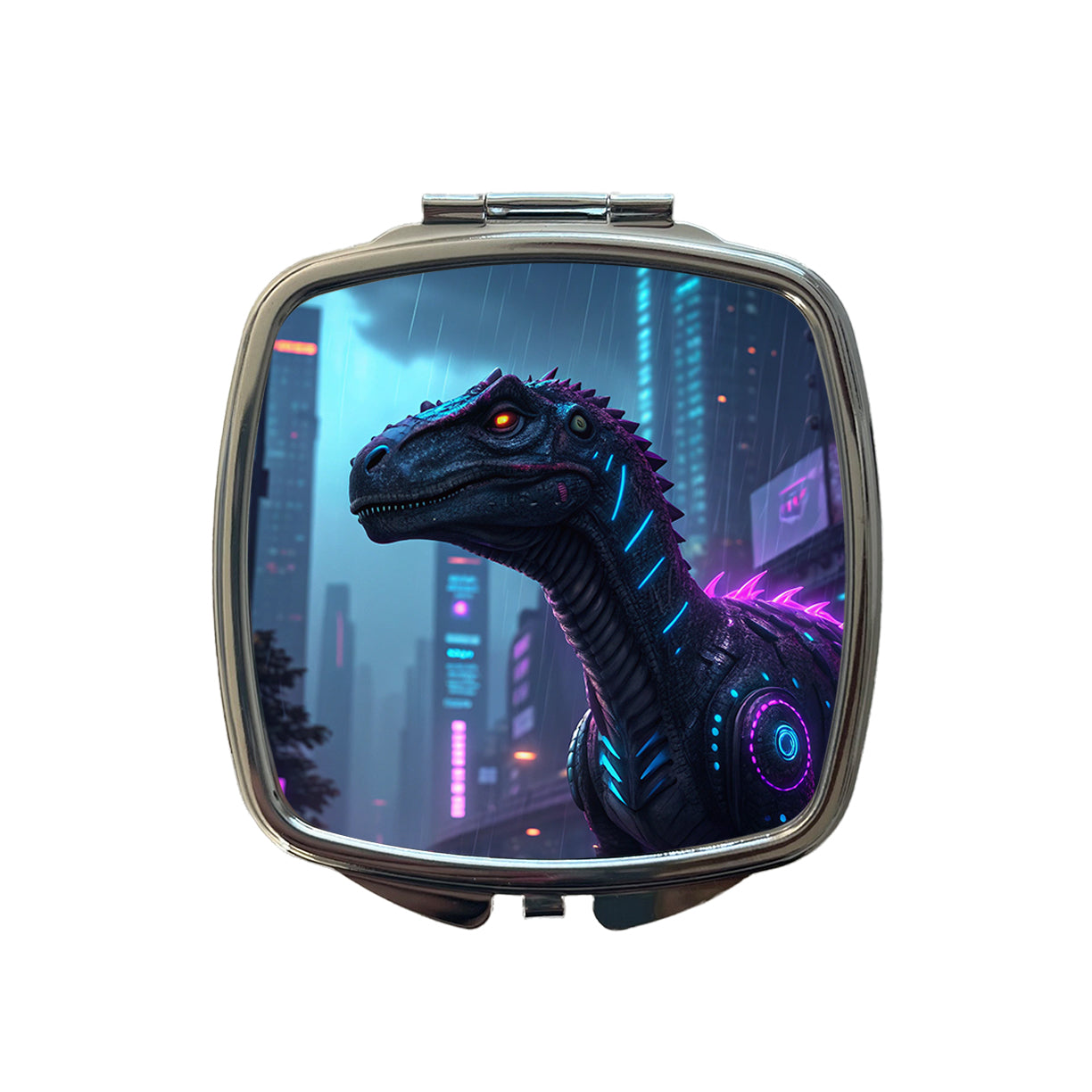 Cyberpunk Dinosaur In City Small Travel Purse Handbag Pocket Makeup Compact Mirror