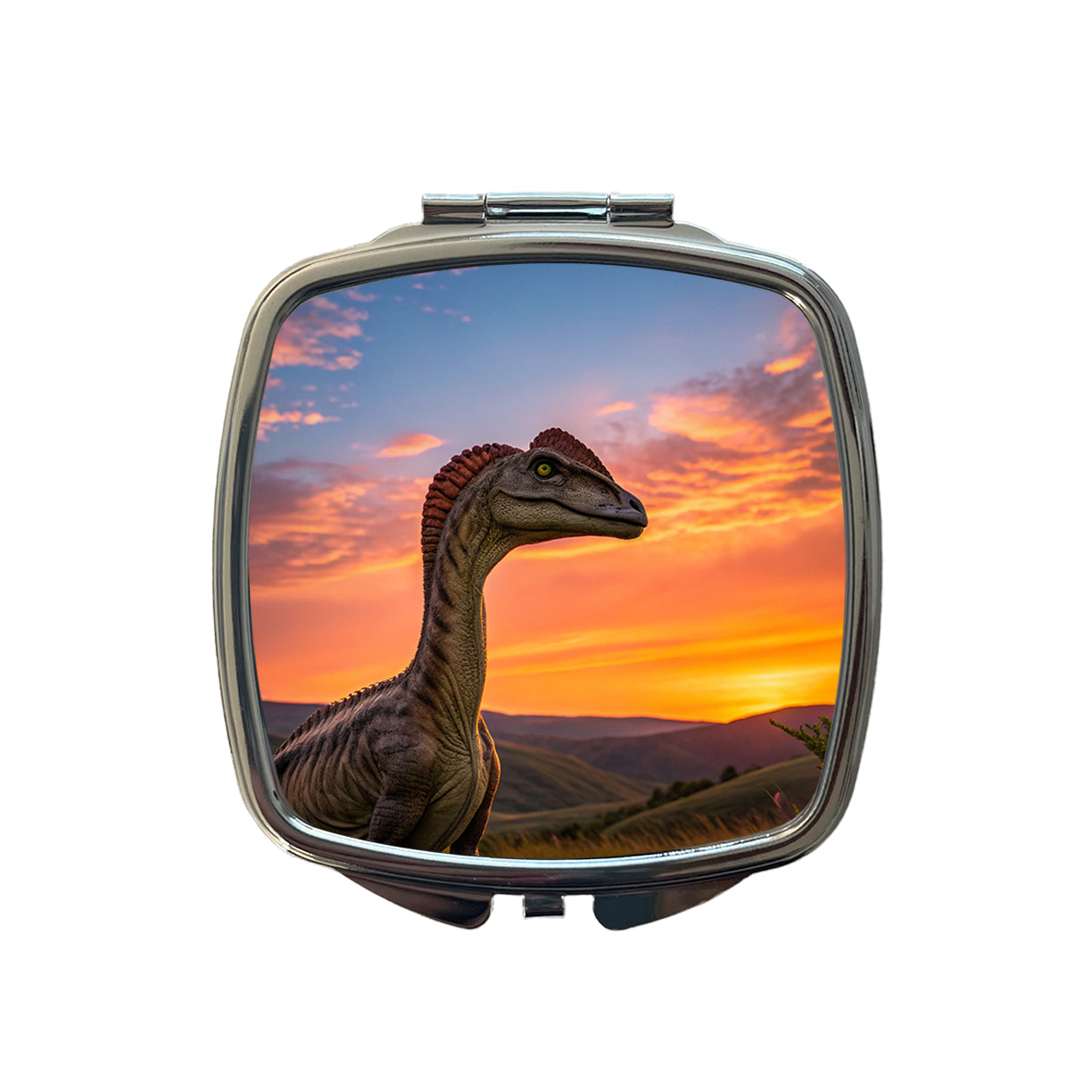 Dilophosaurus Sunset Sunrise Dinosaur Small Travel Purse Handbag Pocket Makeup Compact Mirror